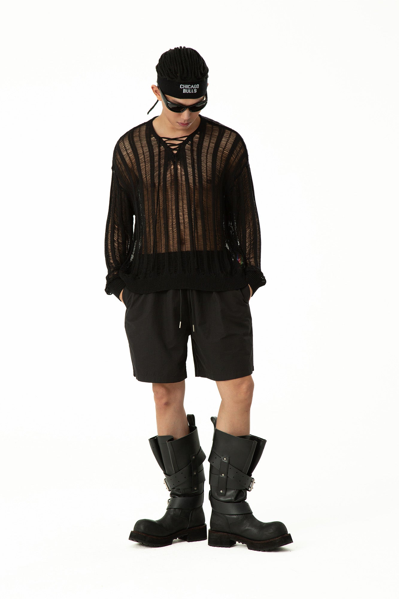 CLP Sheer Striped Open-Knit Sweater-Sweater-S-Black-Free Shipping Leatheretro