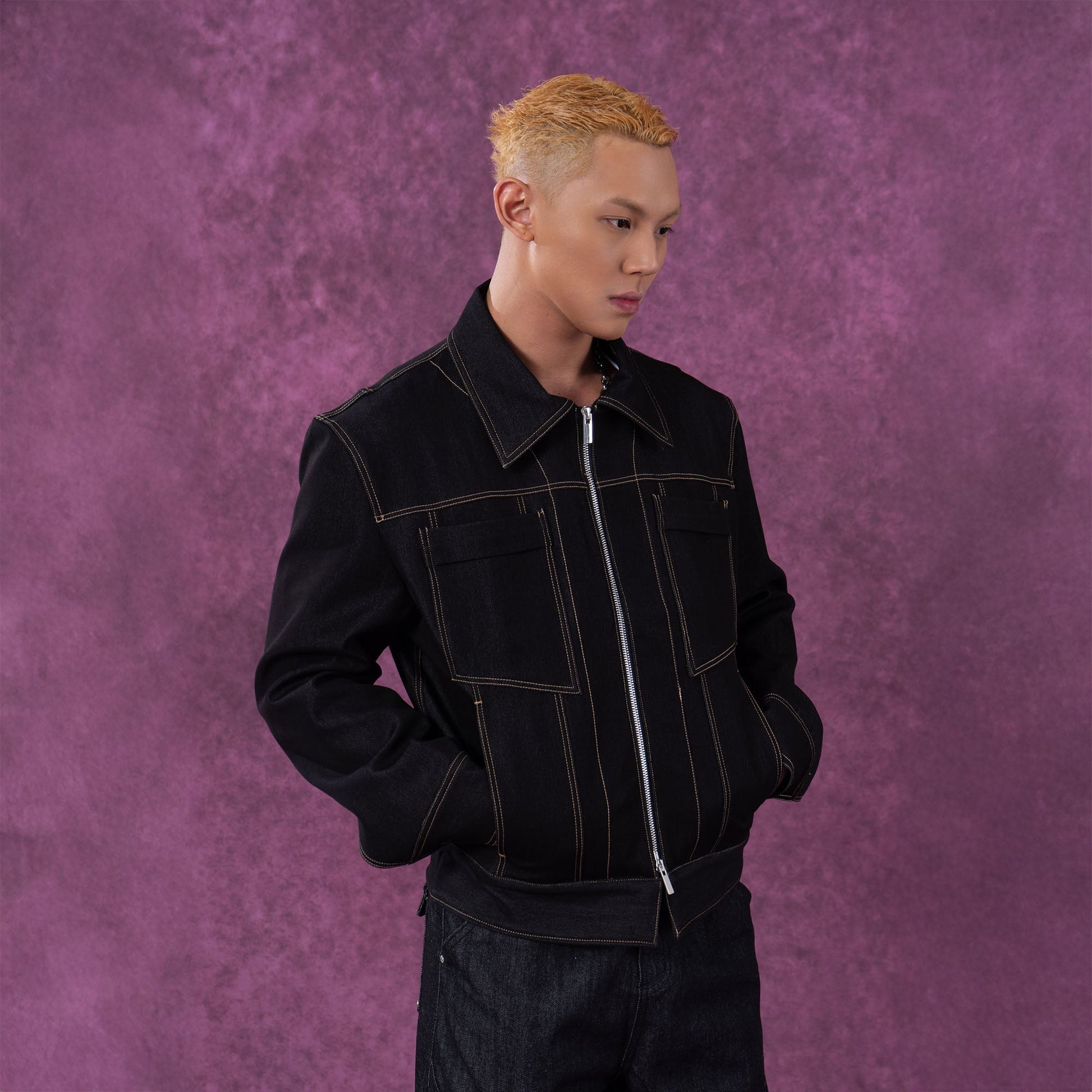 CLP Classical Stitched Utility Denim Jacket-Jacket-S-Black-Free Shipping Leatheretro