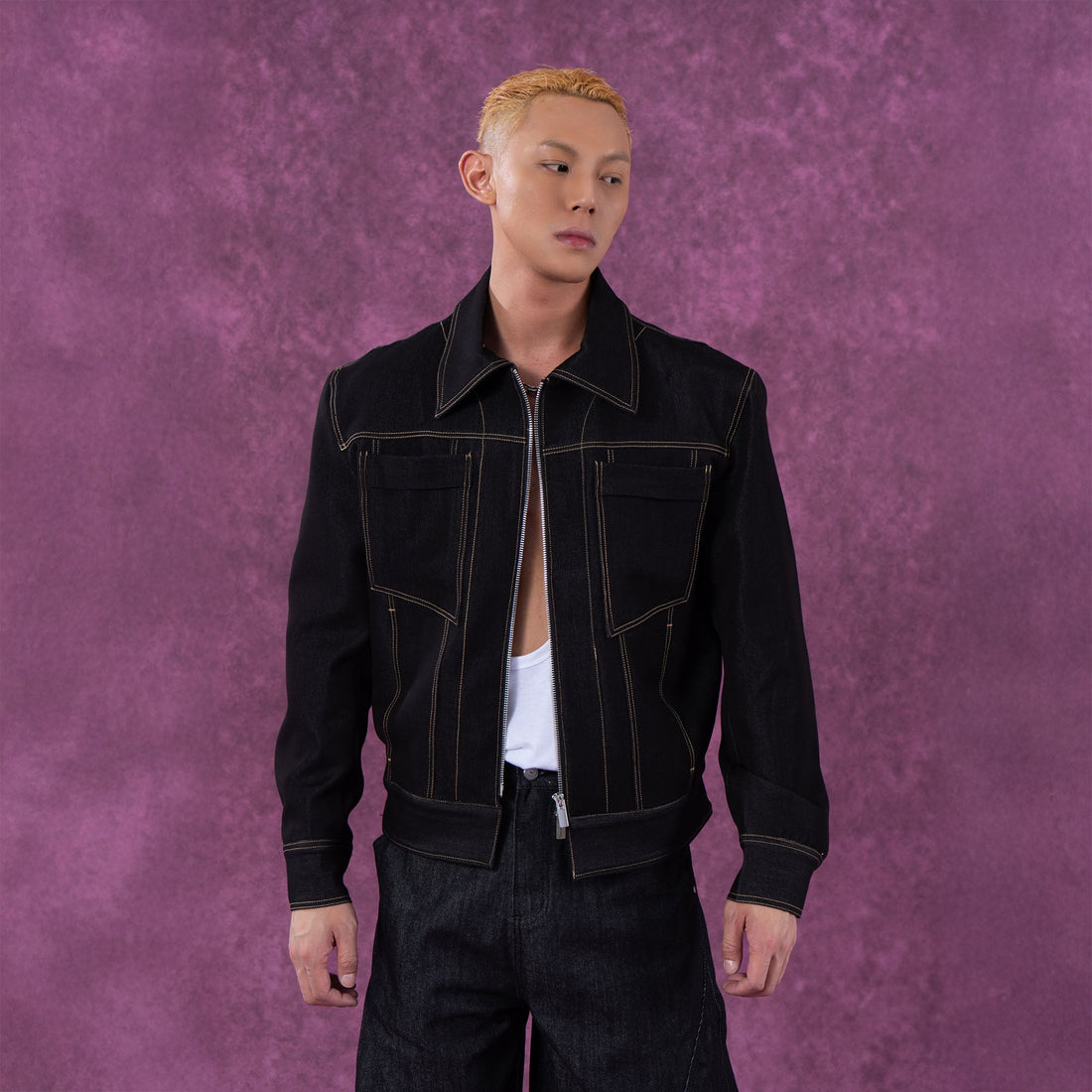 CLP Classical Stitched Utility Denim Jacket-Jacket-S-Black-Free Shipping Leatheretro