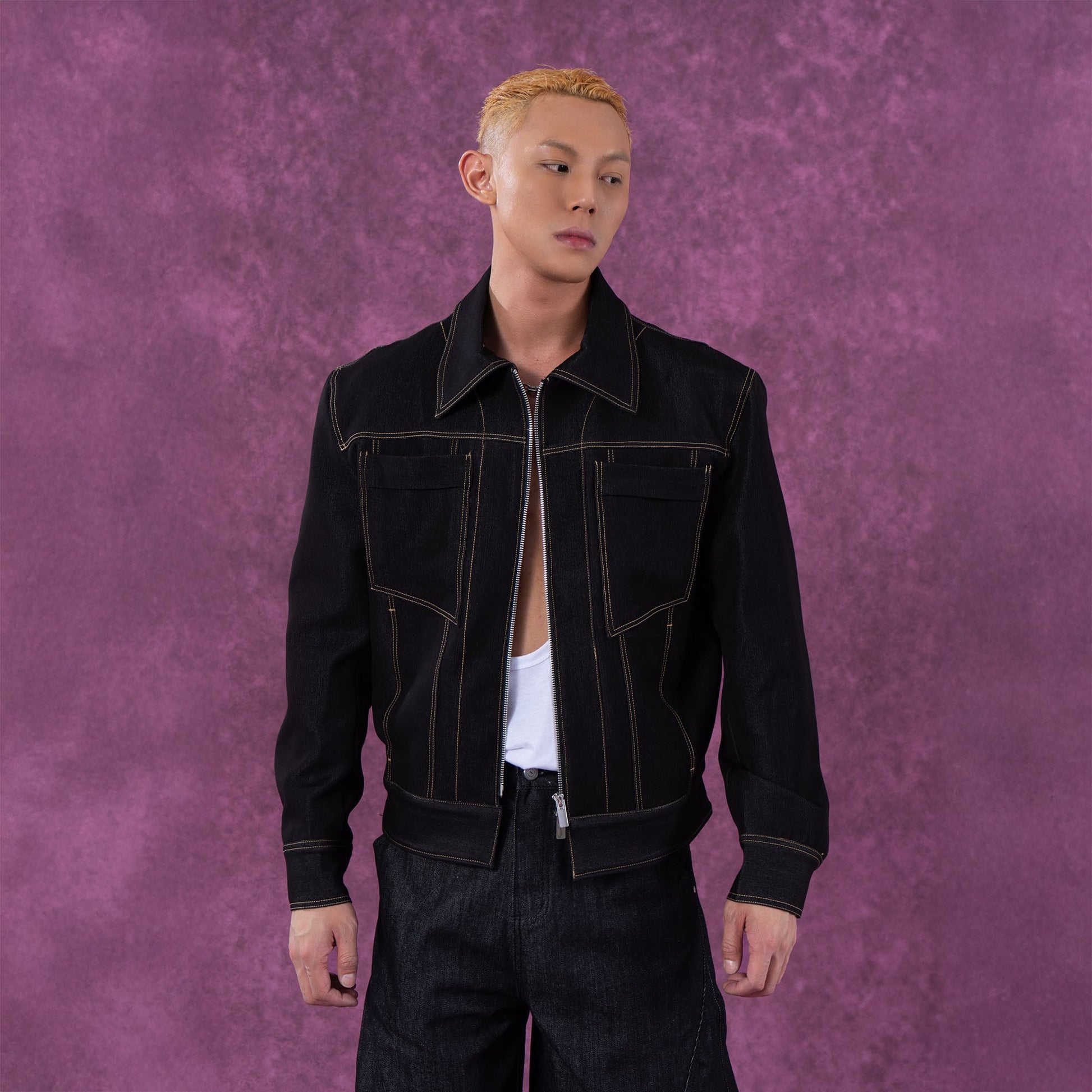 CLP Classical Stitched Utility Denim Jacket-Jacket-S-Black-Free Shipping Leatheretro