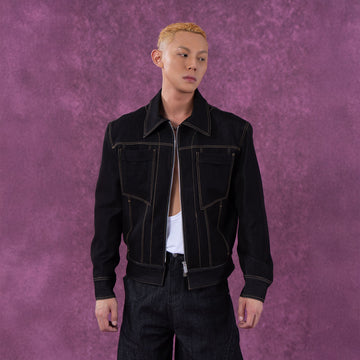 CLP Classical Stitched Utility Denim Jacket-Jacket-S-Black-Free Shipping Leatheretro