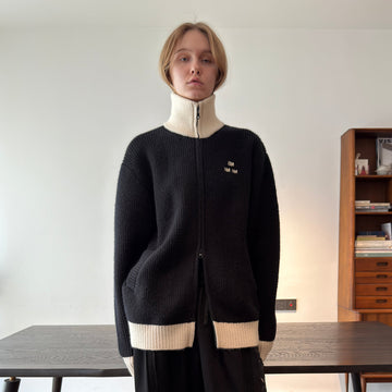 MIICHOUS Contrast Embroidered Turtle Neck Cardigan-Jacket-S-White-Free Shipping Leatheretro