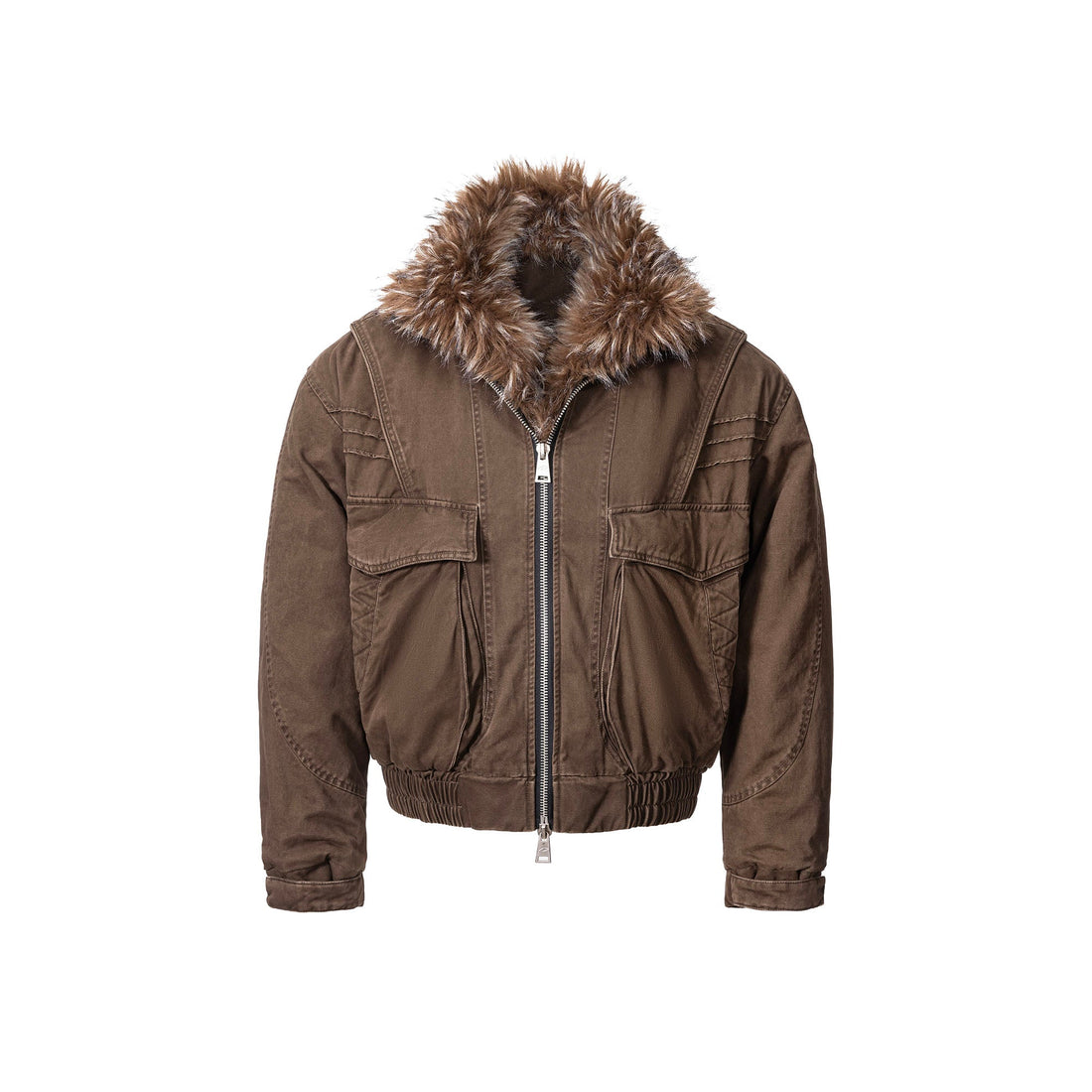 CATSSTAC Detachable Faux Fur Scarf Panel Jacket-Jacket-M (Preorder)-Brown-Free Shipping Leatheretro