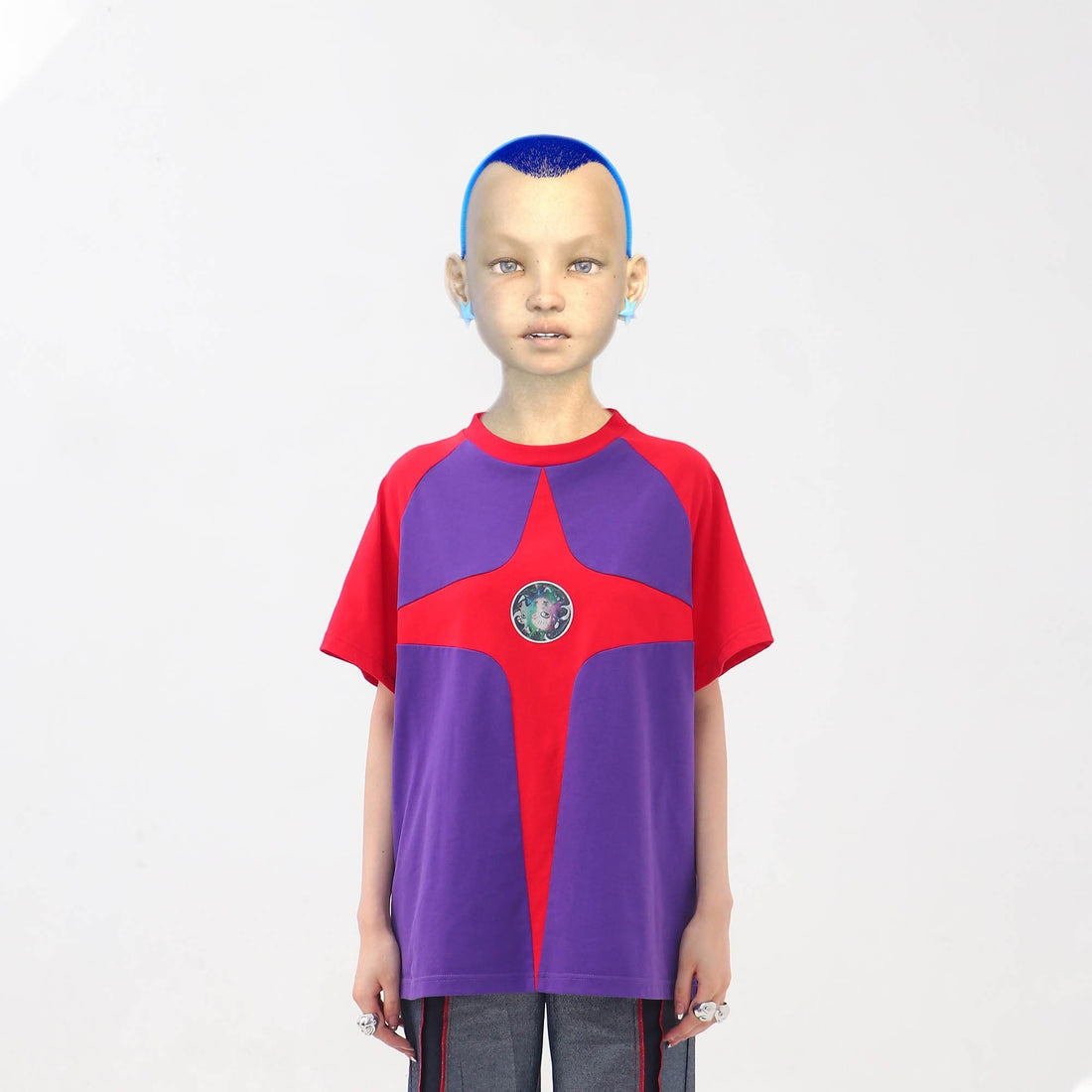 EMBRYO Four-Point Star Spliced T-Shirt-T Shirt-One Size-Free Shipping Leatheretro