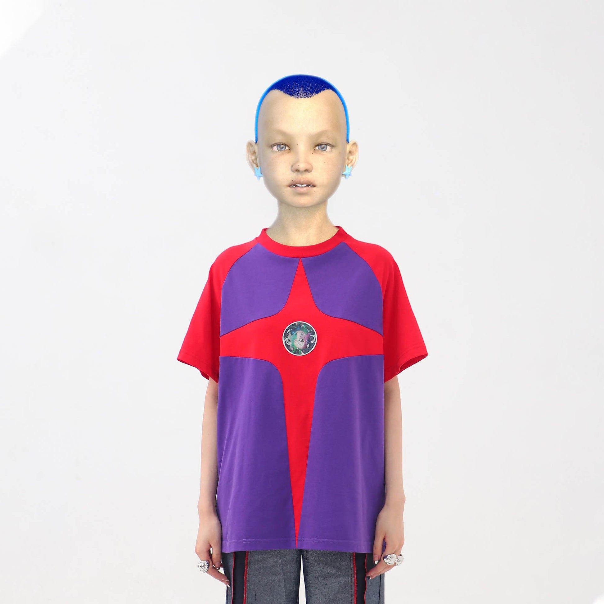 EMBRYO Four-Point Star Spliced T-Shirt-T Shirt-One Size-Free Shipping Leatheretro