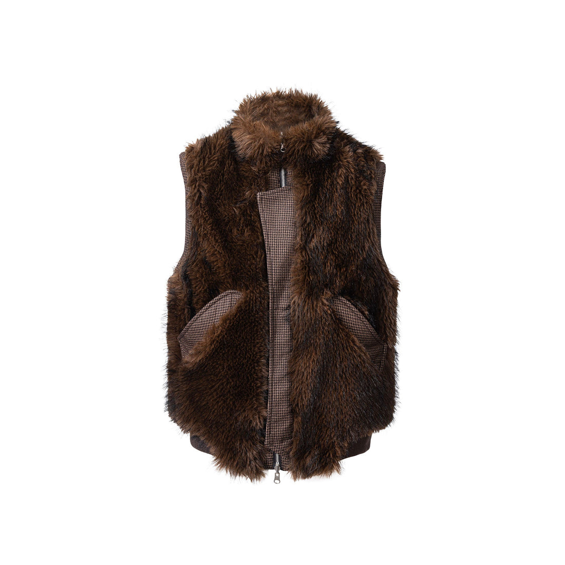 CATSSTAC Reversible Plaid Faux Fur Vest-Vest-M (Preorder)-Free Shipping Leatheretro
