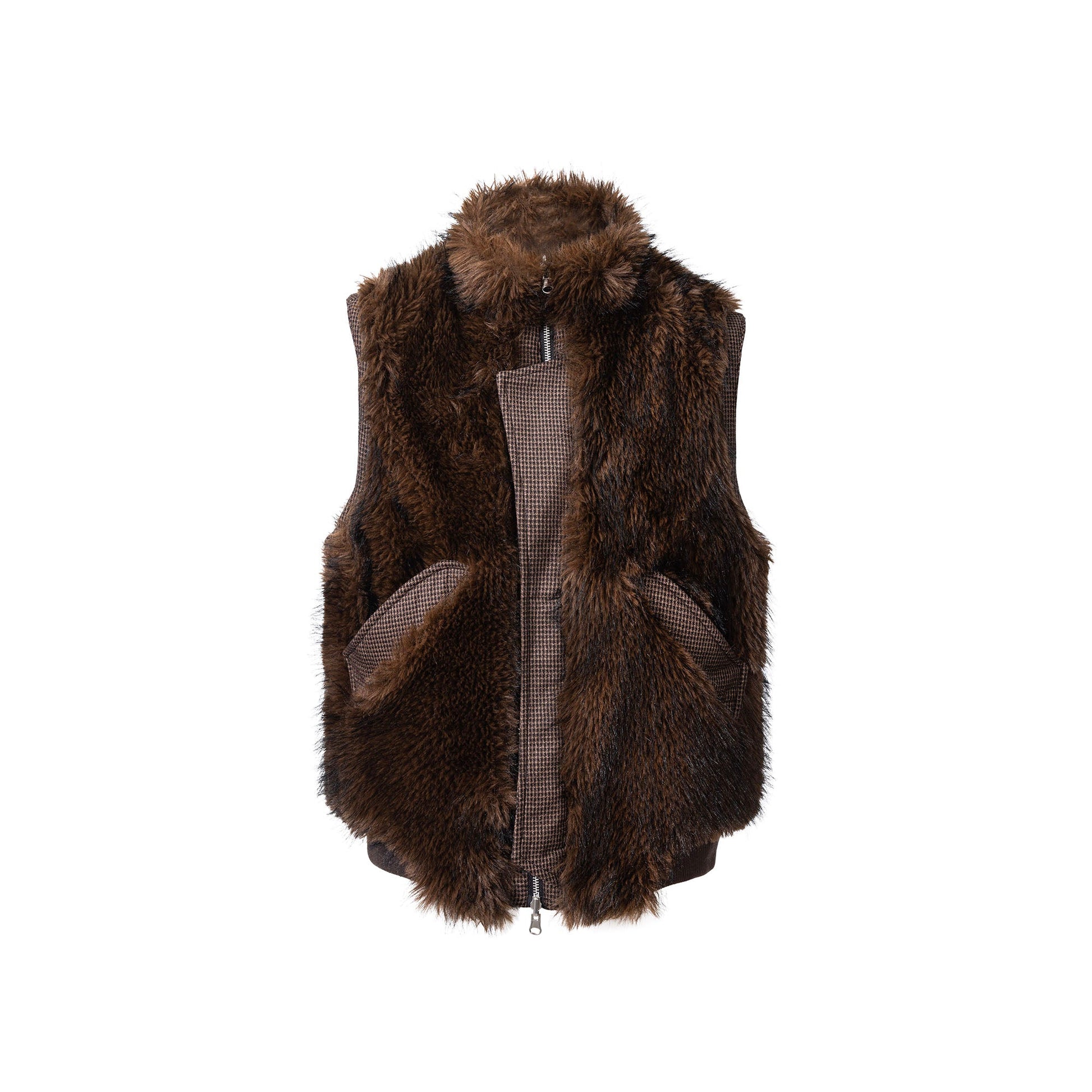 CATSSTAC Reversible Plaid Faux Fur Vest-Vest-M (Preorder)-Free Shipping Leatheretro