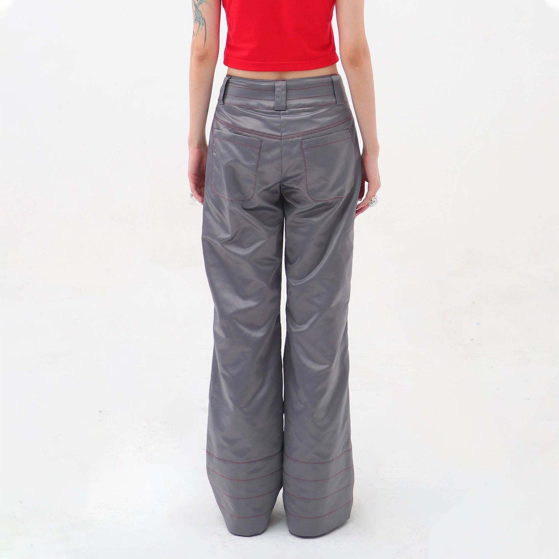 EMBRYO Metallic Pleated Low-Rise Pants-Pants-M-Free Shipping Leatheretro