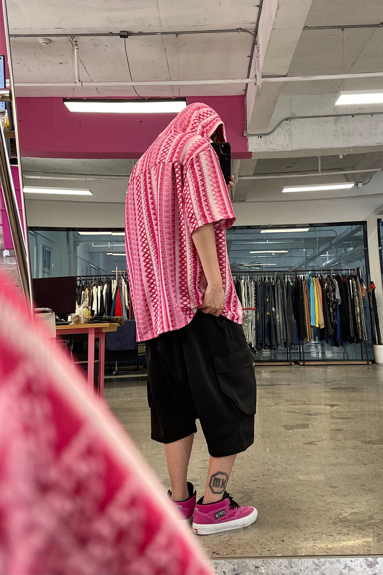 ME DA IGUAL Ethnic Stripe Textured Hooded Half Shirt-Shirt-M-Free Shipping Leatheretro