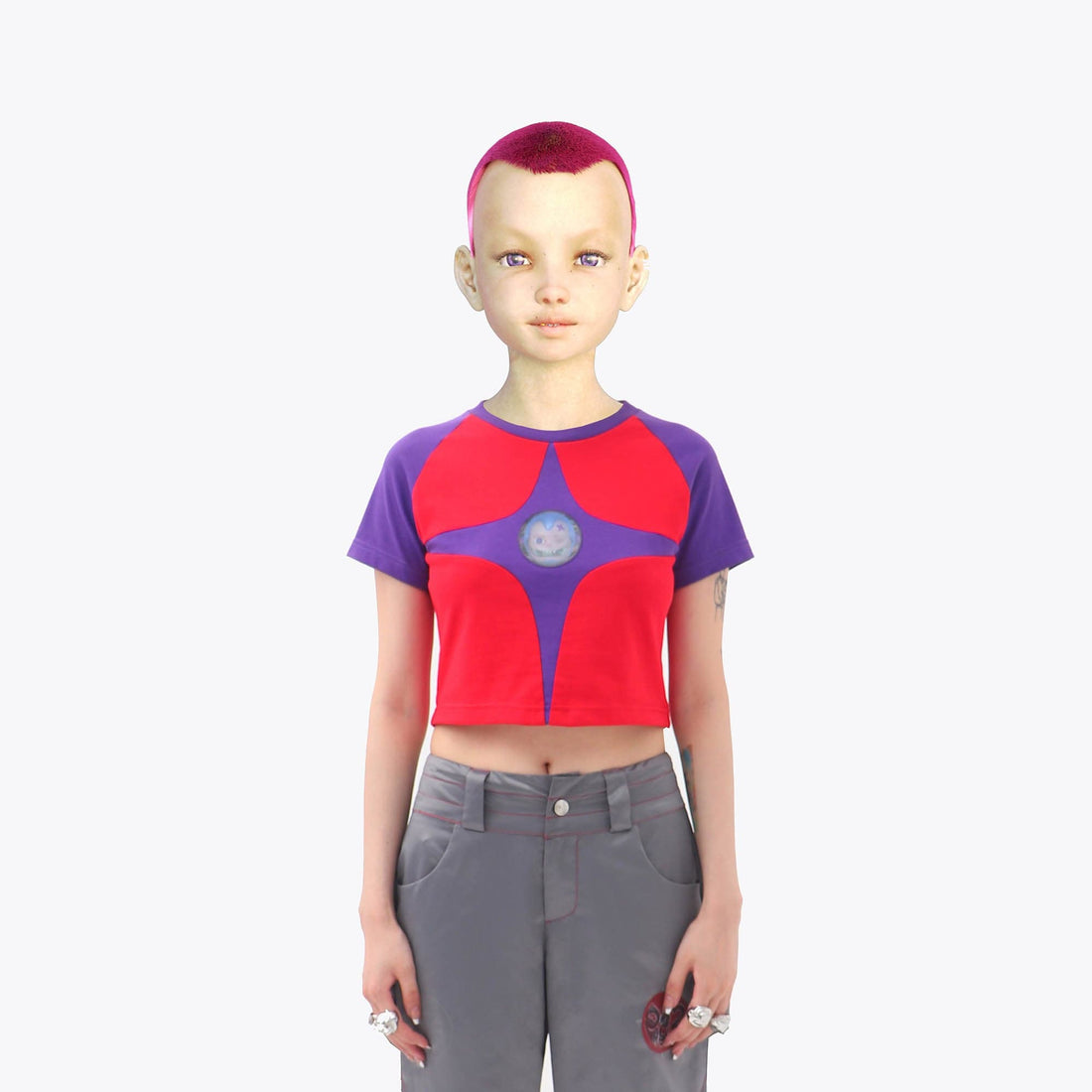 EMBRYO Four-Point Star Spliced Cropped Top-T Shirt-One Size-Free Shipping Leatheretro
