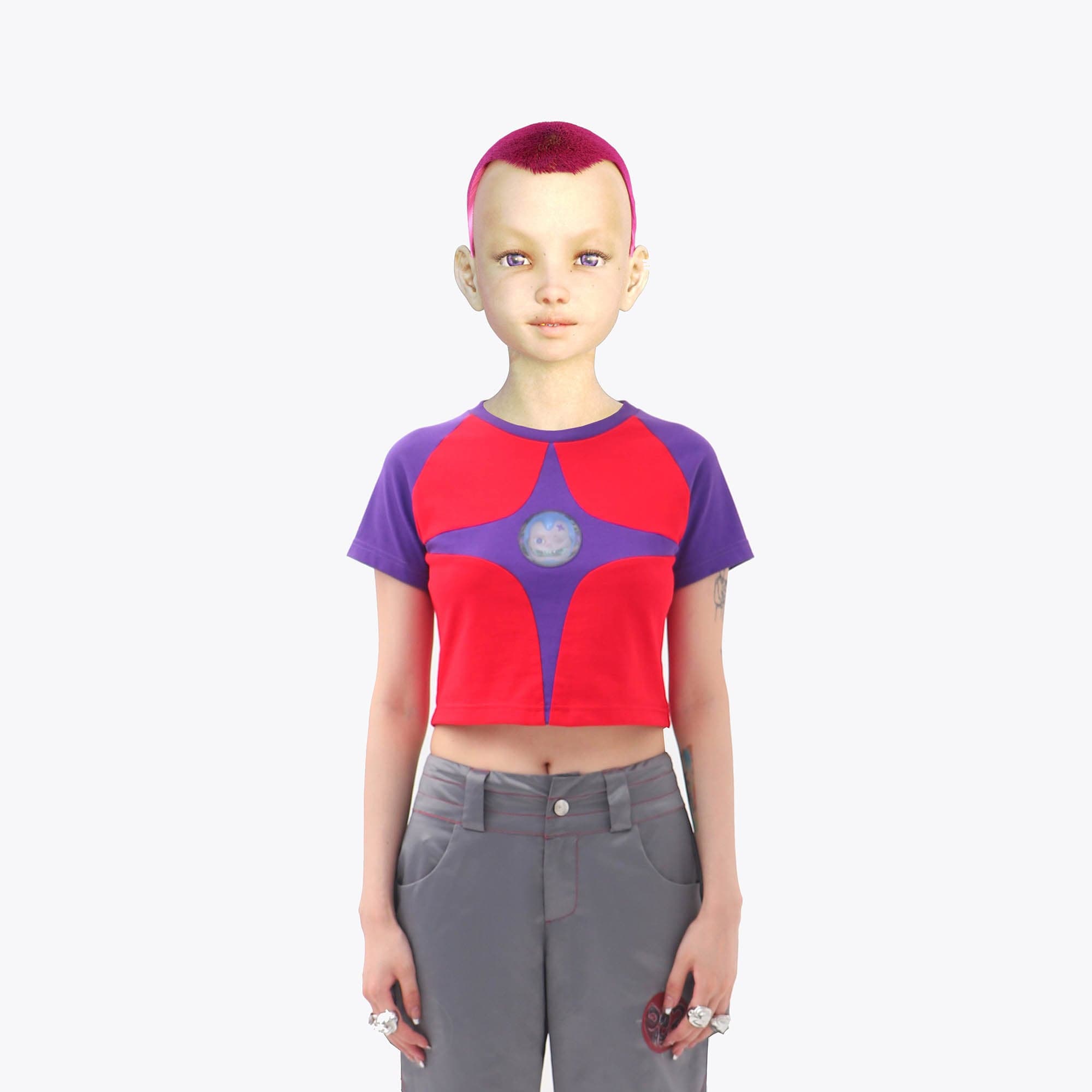 EMBRYO Four-Point Star Spliced Cropped Top-T Shirt-One Size-Free Shipping Leatheretro
