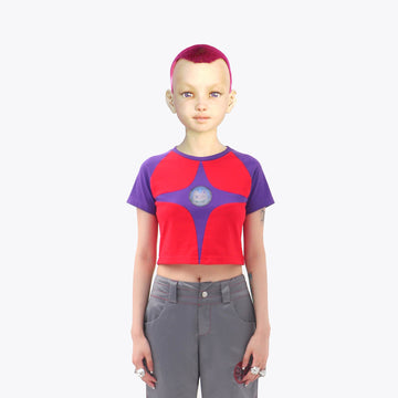 EMBRYO Four-Point Star Spliced Cropped Top-T Shirt-One Size-Free Shipping Leatheretro