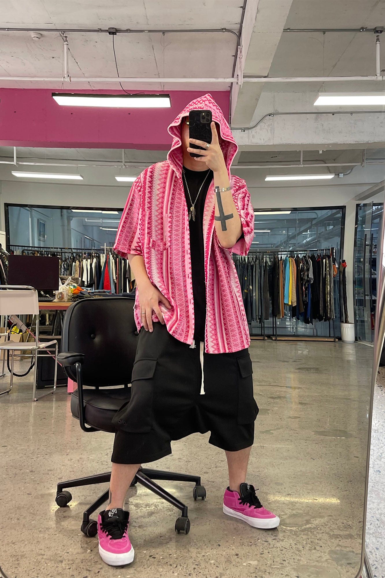 ME DA IGUAL Ethnic Stripe Textured Hooded Half Shirt-Shirt-M-Free Shipping Leatheretro