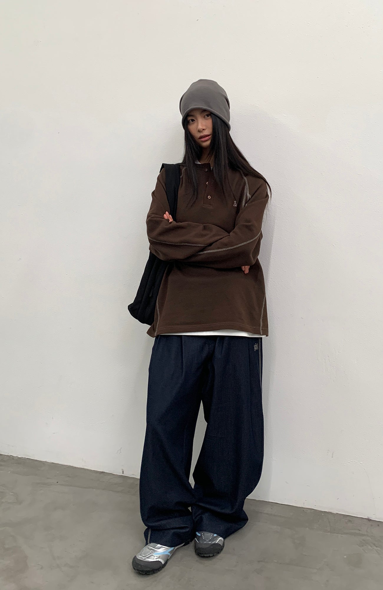 ROARINGWILD A ARCH Embroidered LOGO Draped Oversized Pants-Pants-XS-Black-Free Shipping Leatheretro
