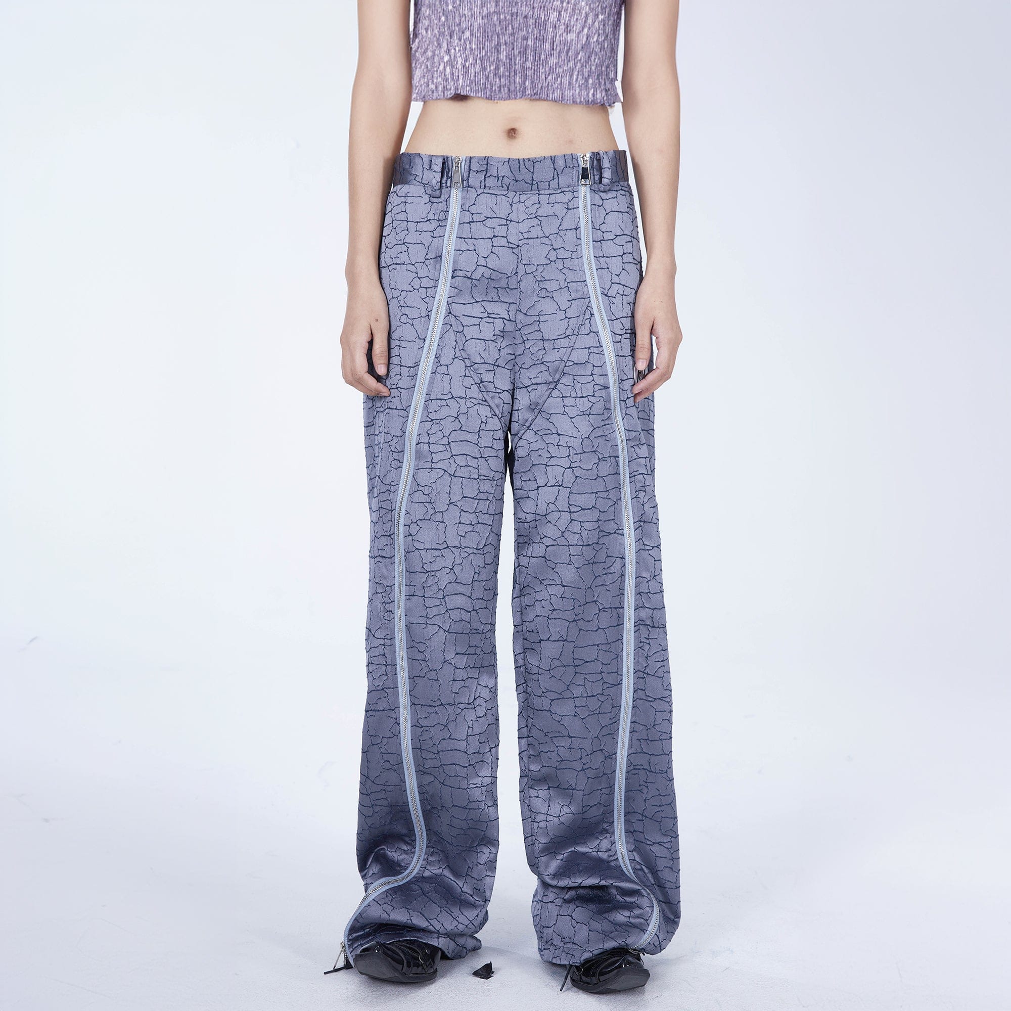 EMBRYO Deconstructed Front-Zipper Cracked Flared Pants-Pants-M-Free Shipping Leatheretro