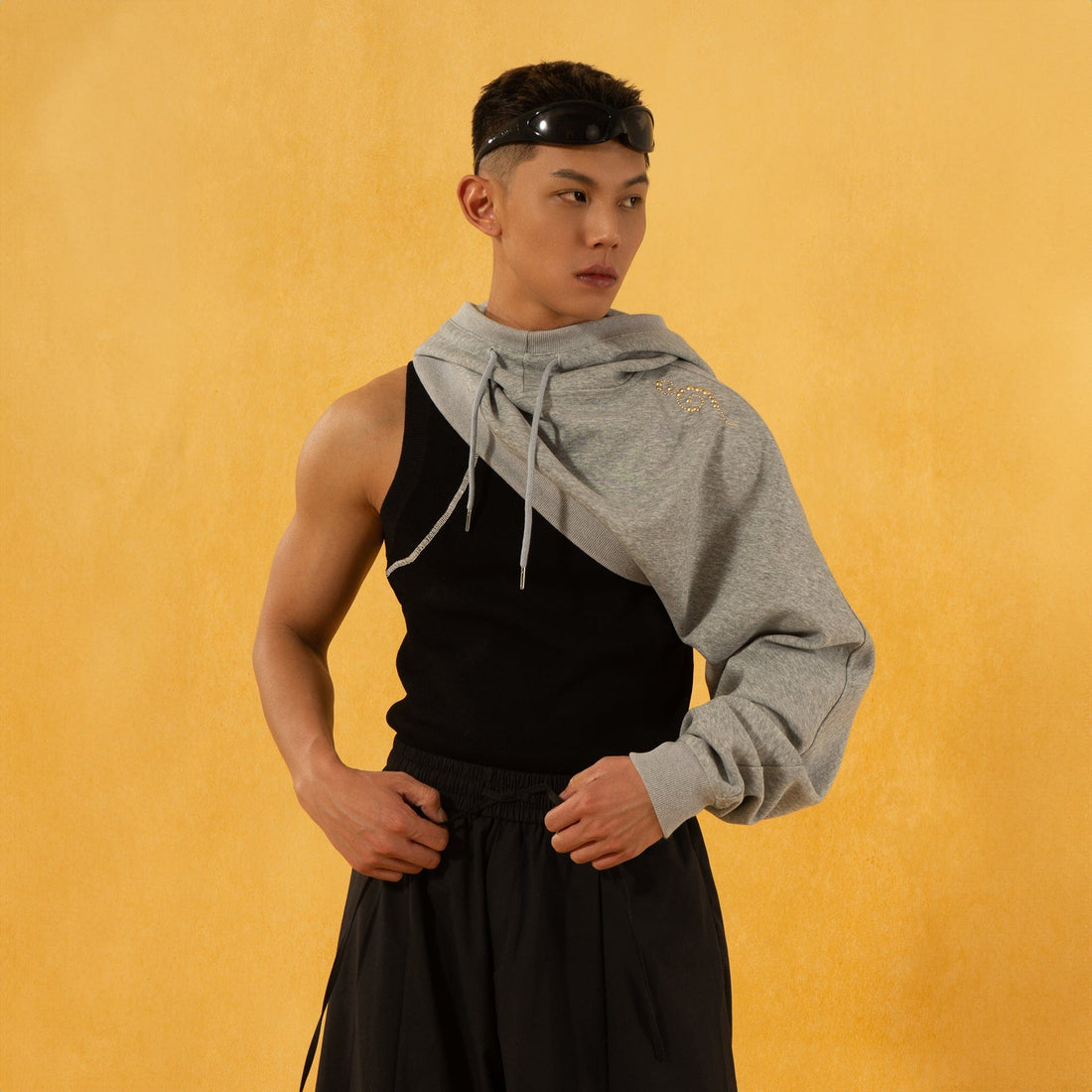 CLP Asymmetrical One-Sleeve Hoodie-Hoodie-One Size-Grey-Free Shipping Leatheretro