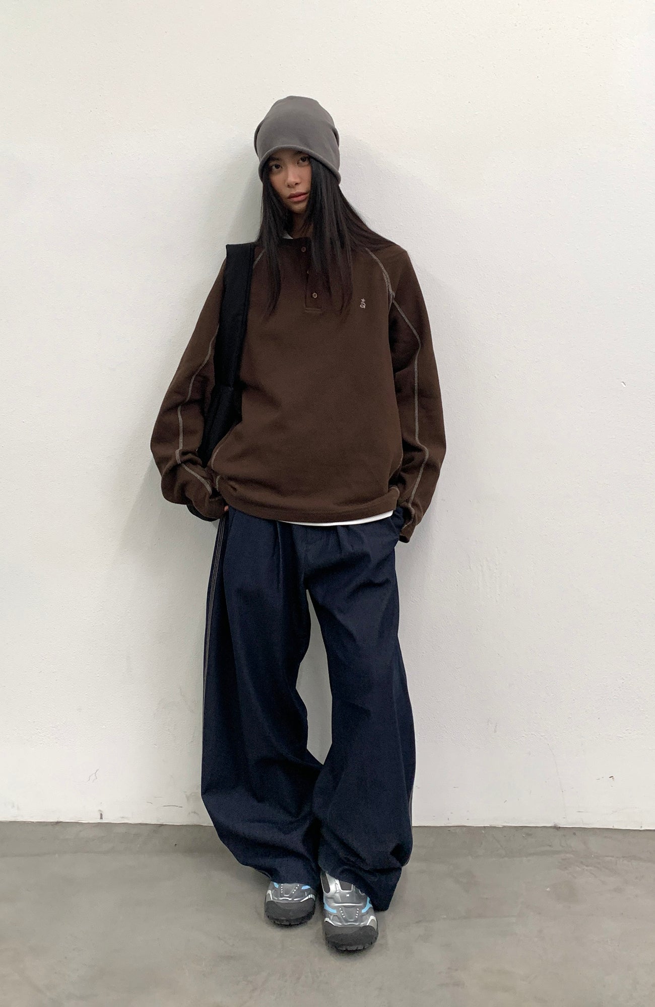 ROARINGWILD A ARCH Embroidered LOGO Draped Oversized Pants-Pants-XS-Black-Free Shipping Leatheretro