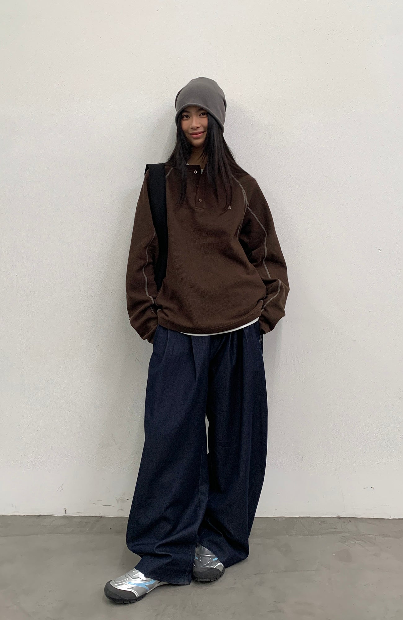 ROARINGWILD A ARCH Embroidered LOGO Draped Oversized Pants-Pants-XS-Black-Free Shipping Leatheretro