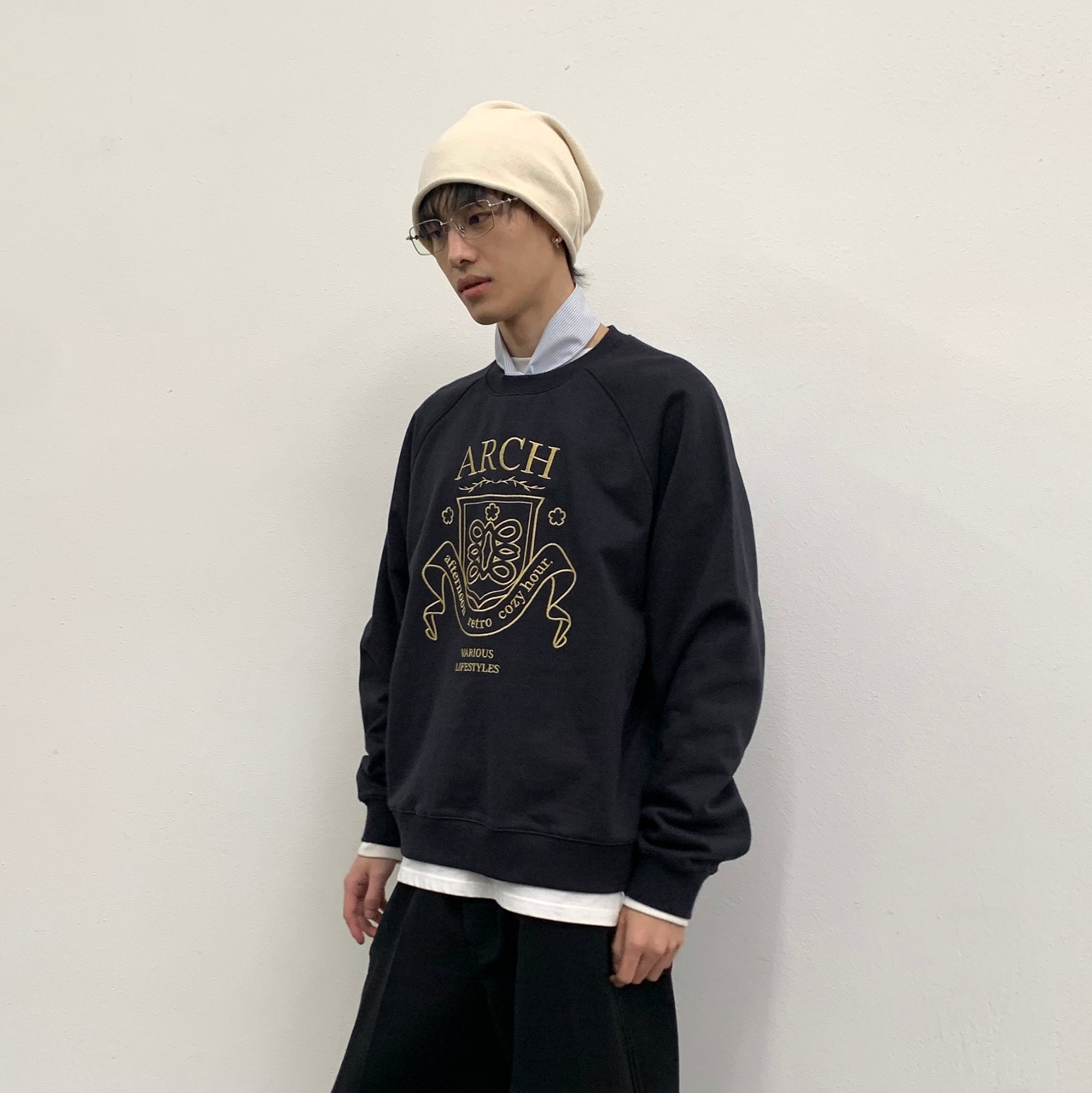ROARINGWILD A ARCH Collegiate Loopback Raglan Sweatshirt-Sweatshirt-XS-Beige-Free Shipping Leatheretro