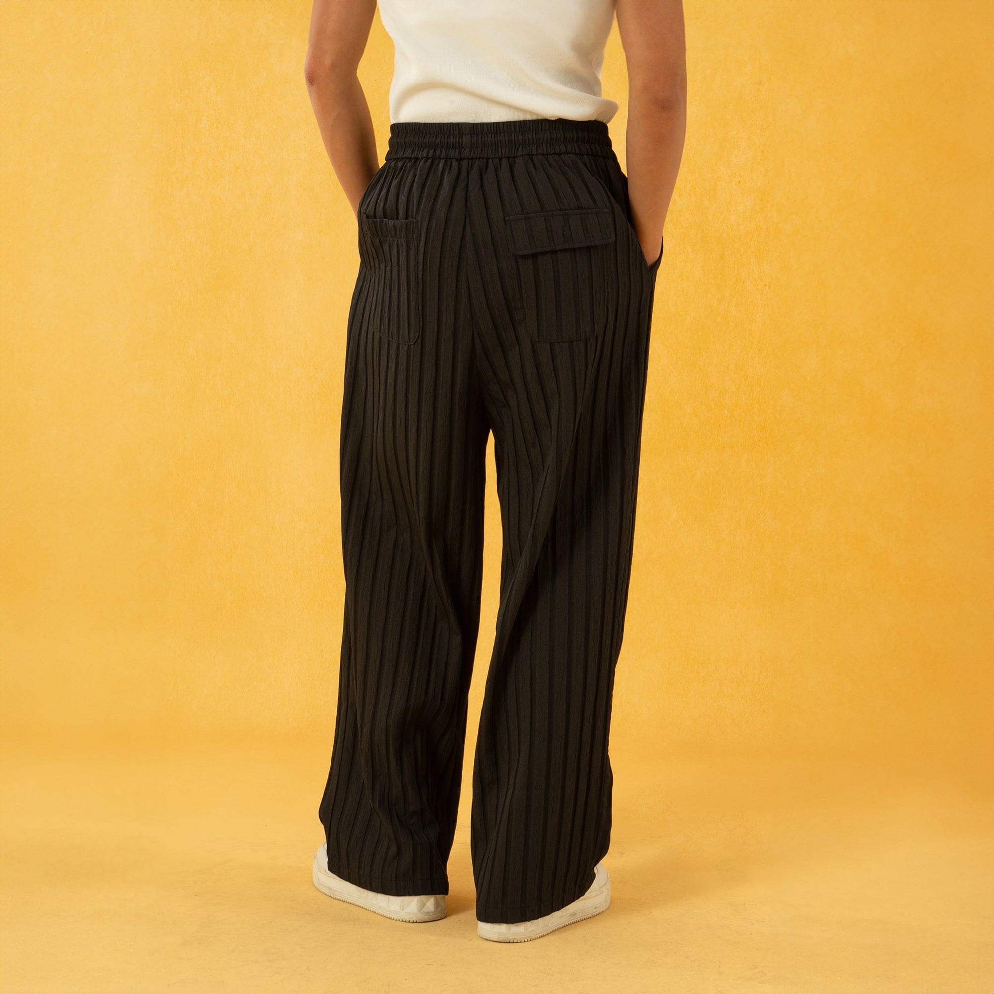 CLP Striped Ribbed Wide-Leg Pants-Pants-S-Black-Free Shipping Leatheretro