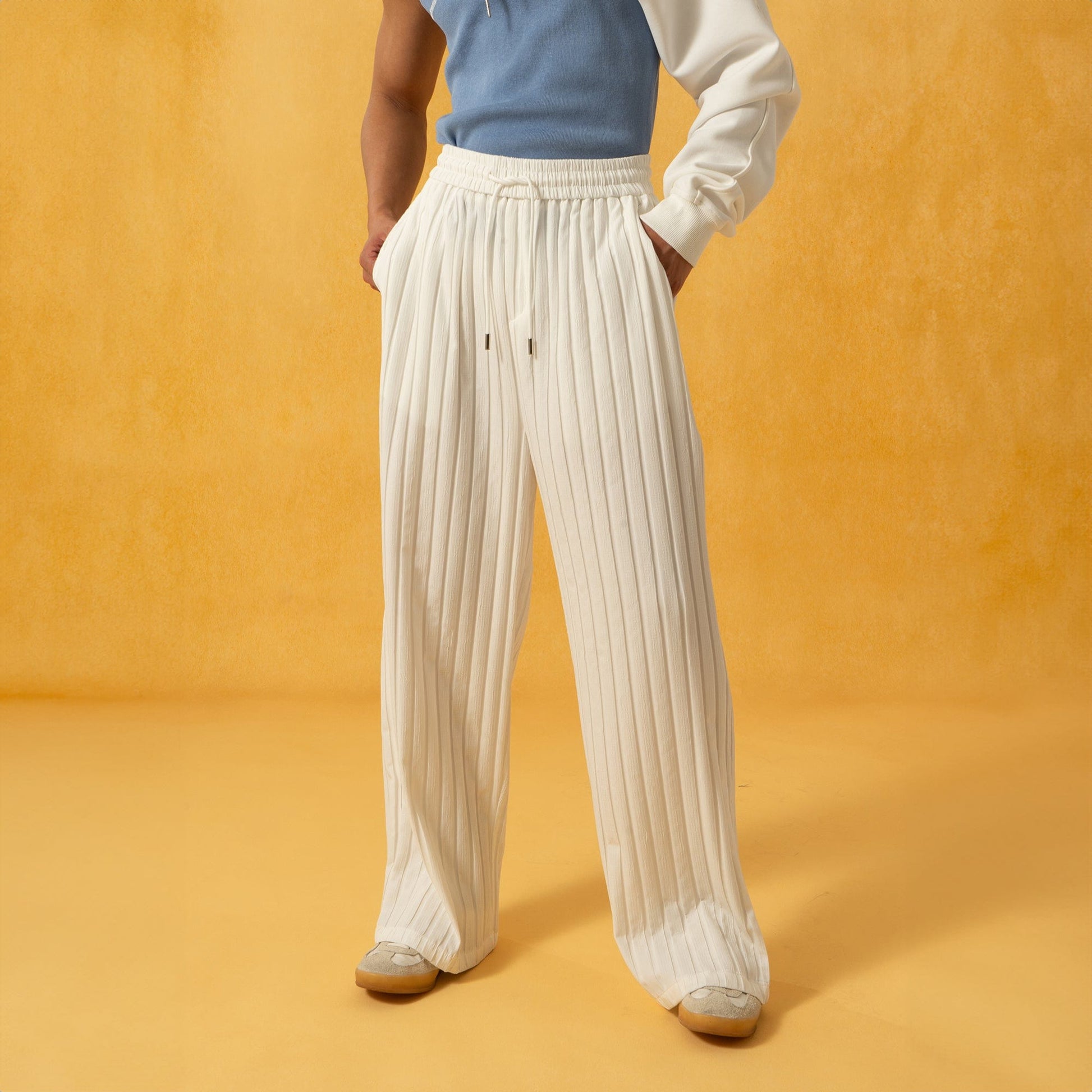 CLP Striped Ribbed Wide-Leg Pants-Pants-S-Black-Free Shipping Leatheretro