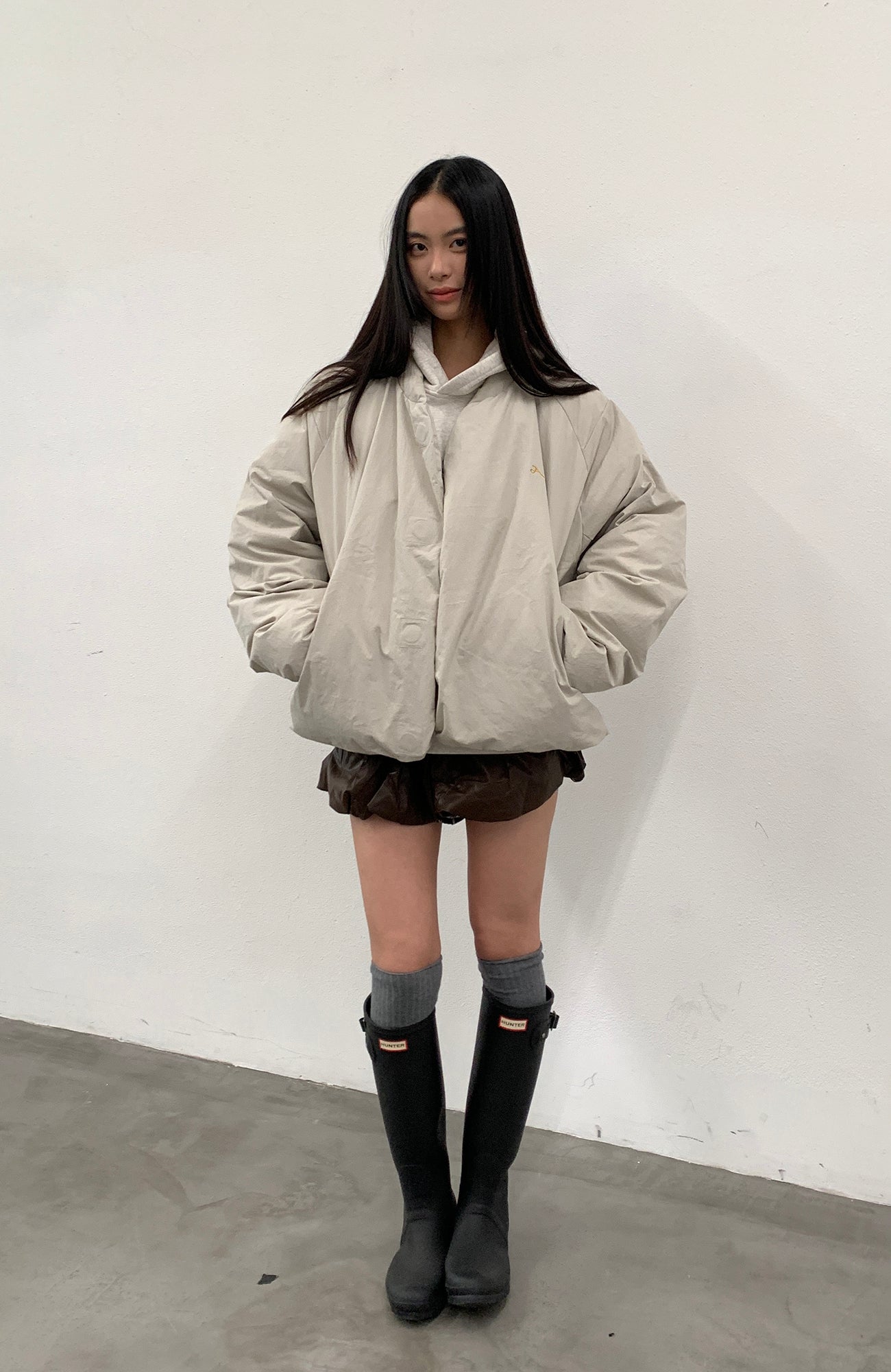 ROARINGWILD A ARCH Minimal Hidden Snap Puffer Jacket-Jacket-XS-Apricot-Free Shipping Leatheretro