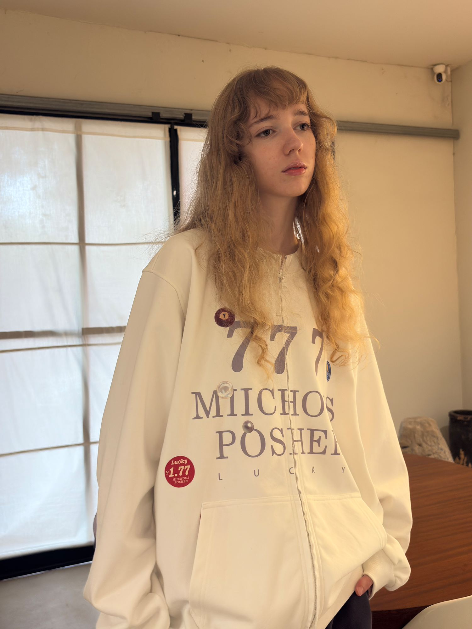 MIICHOUS Lucky 777 Graphic Zip Sweatshirt-Jacket-S-White-Free Shipping Leatheretro