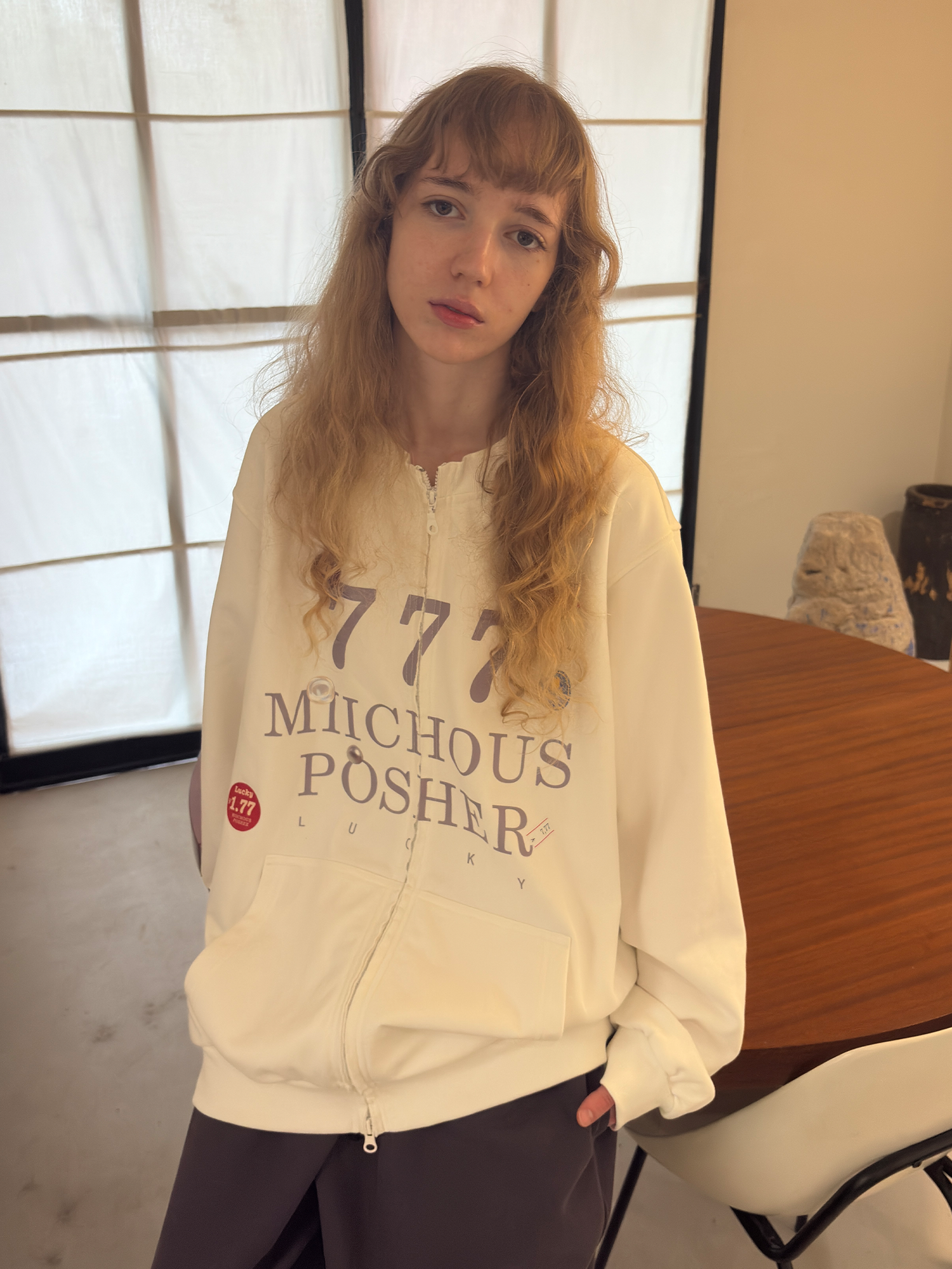 MIICHOUS Lucky 777 Graphic Zip Sweatshirt-Jacket-S-White-Free Shipping Leatheretro