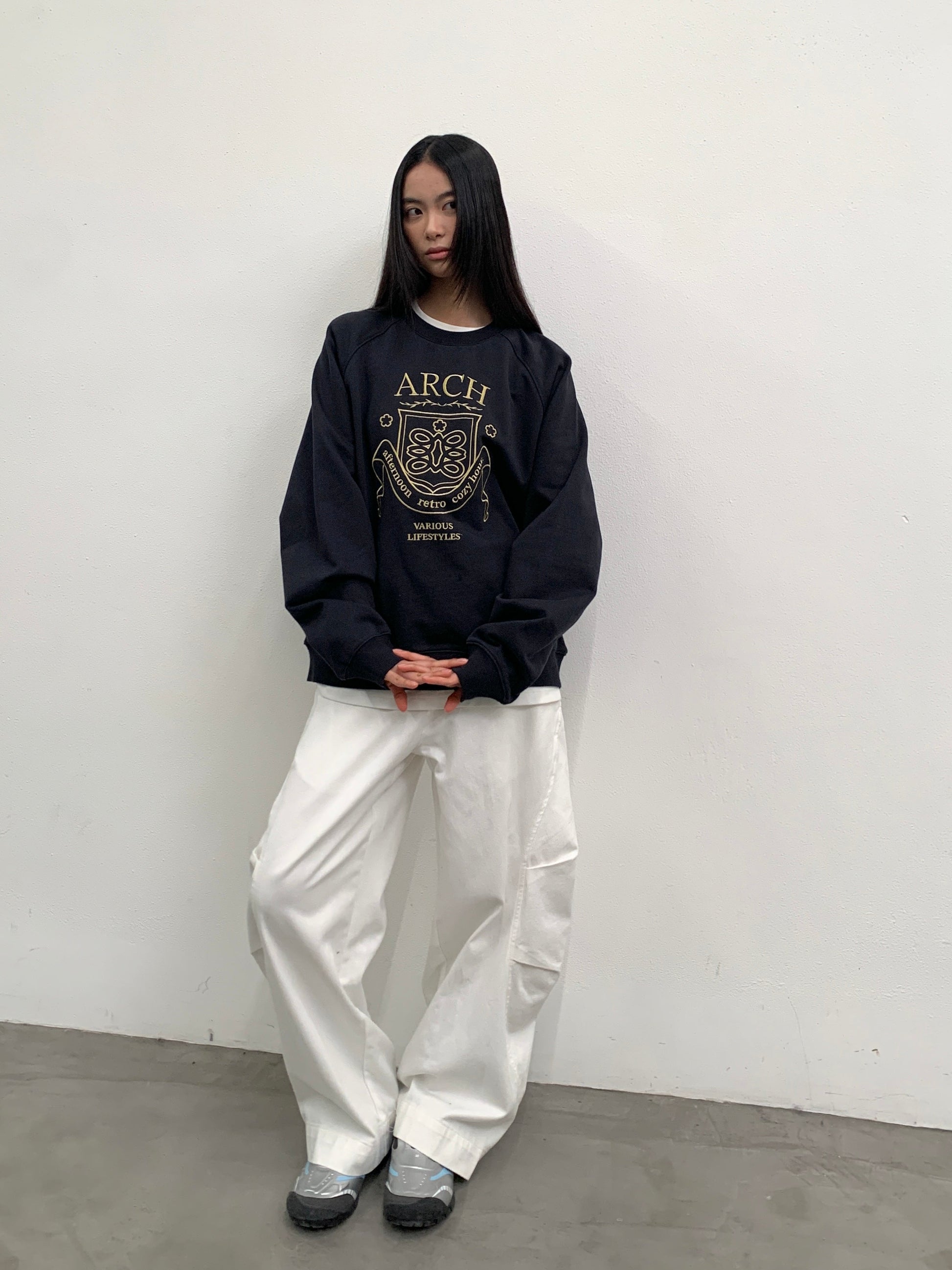 ROARINGWILD A ARCH Collegiate Loopback Raglan Sweatshirt-Sweatshirt-XS-Beige-Free Shipping Leatheretro