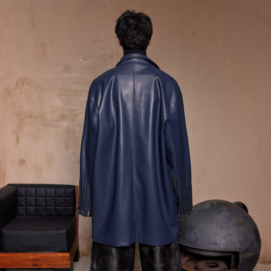 KADAKADA Zipper-Sleeve Rivet Oversized PU Coat-Jacket-S-Free Shipping Leatheretro