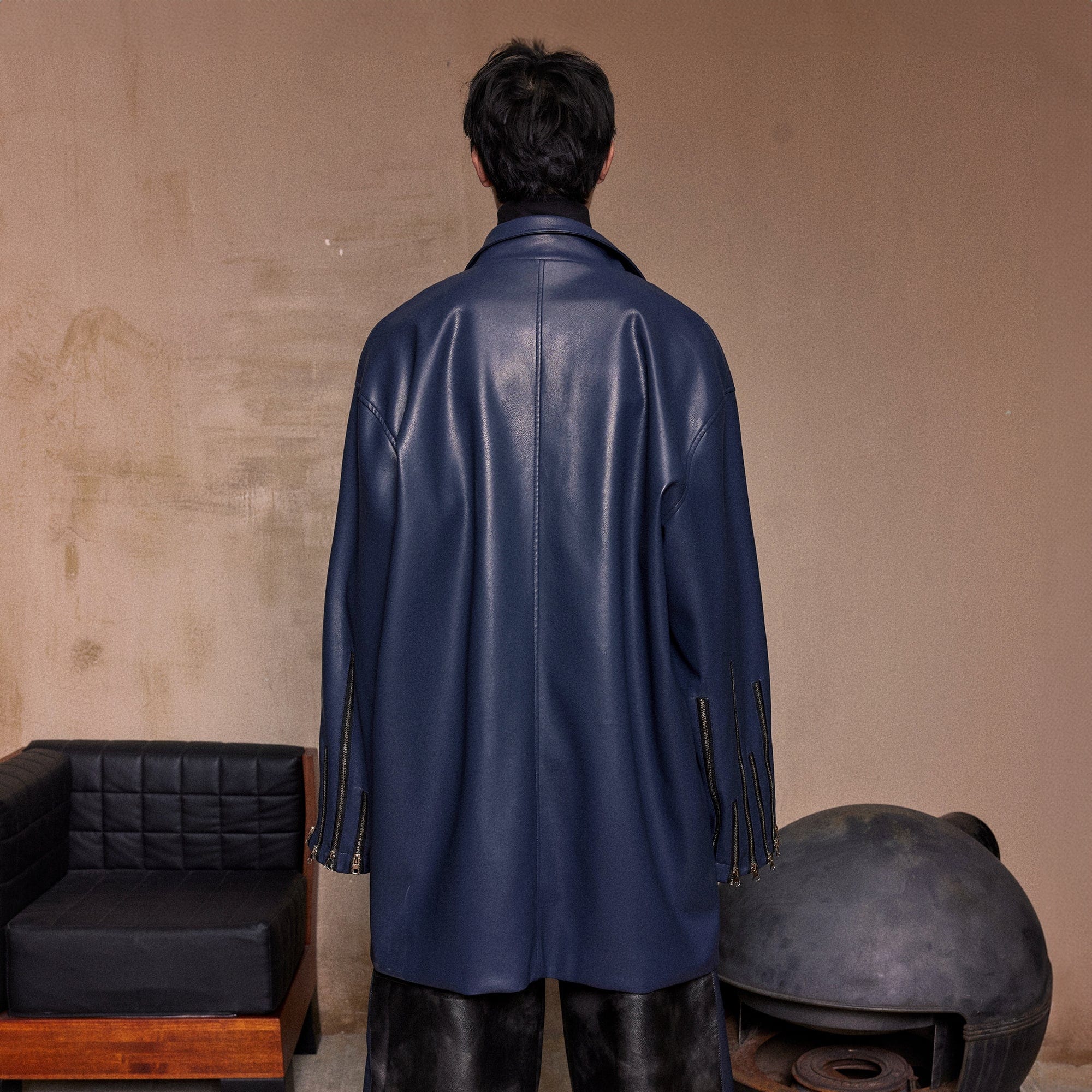 KADAKADA Zipper-Sleeve Rivet Oversized PU Coat-Jacket-S-Free Shipping Leatheretro