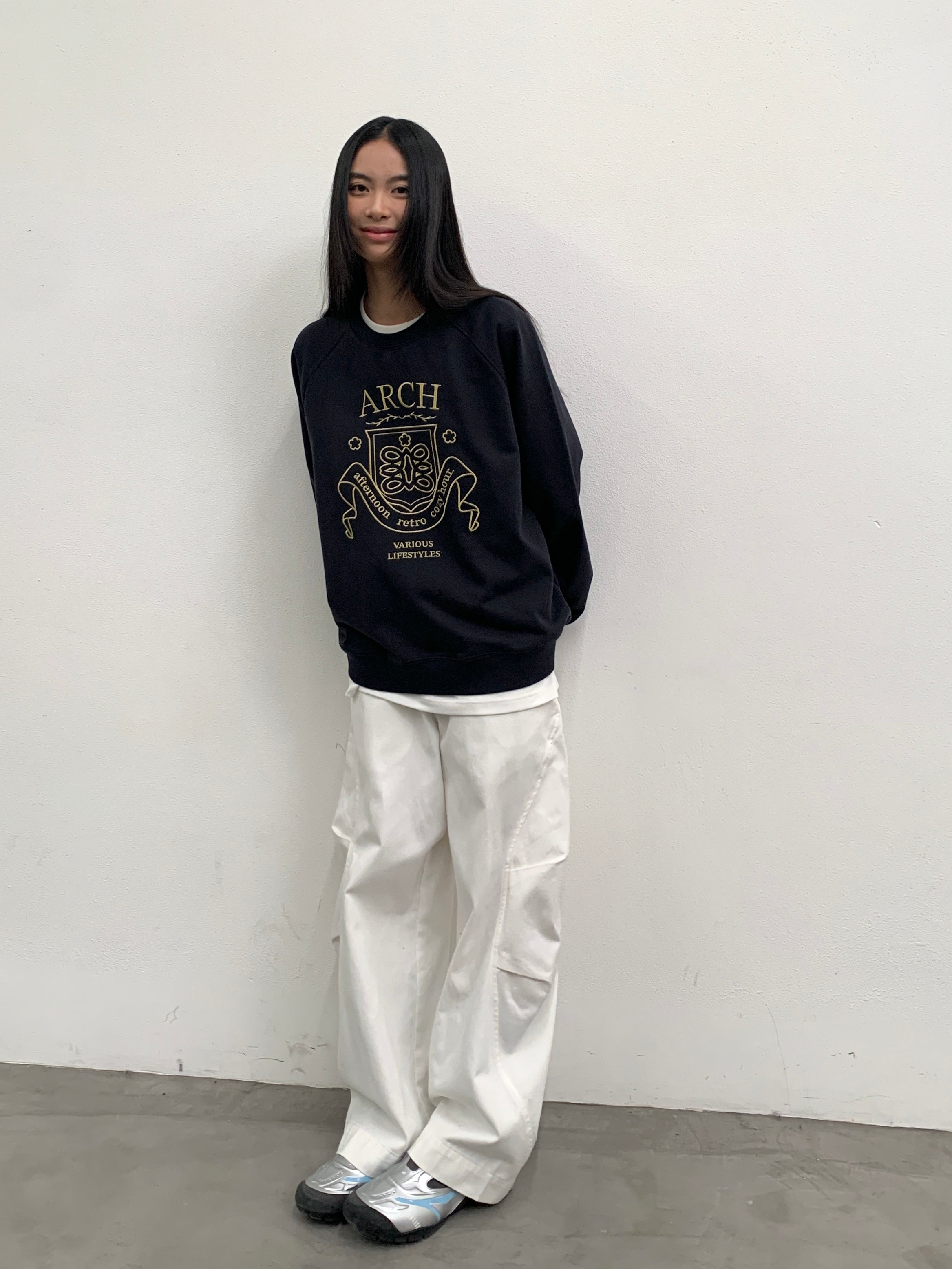 ROARINGWILD A ARCH Collegiate Loopback Raglan Sweatshirt-Sweatshirt-XS-Beige-Free Shipping Leatheretro