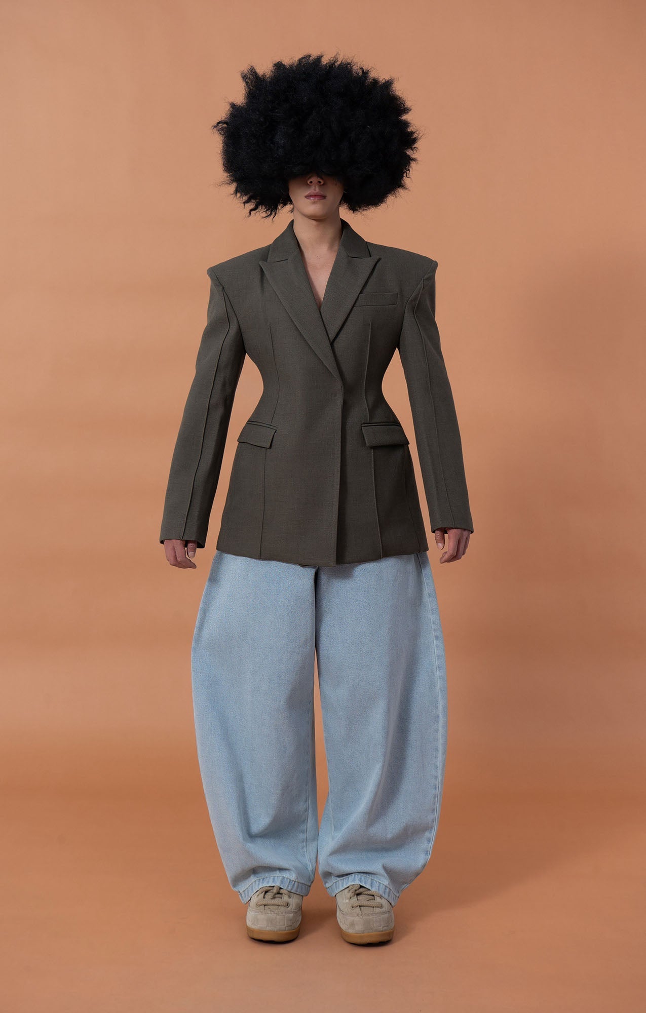 CLP Cinched-Waist Padded Shoulder Blazer Brown-Jacket-S (Preorder)-Free Shipping Leatheretro
