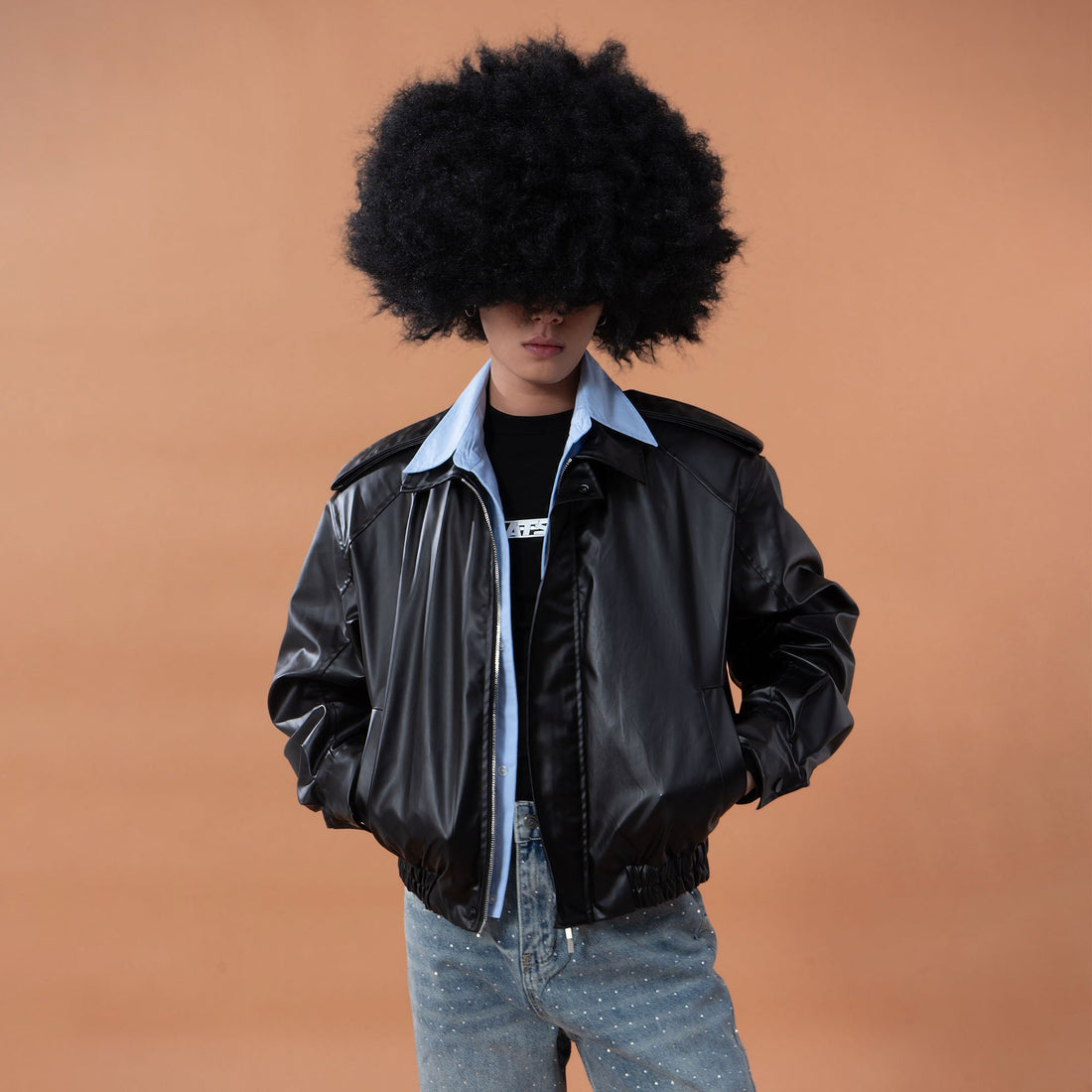 CLP Contrast Layer PU Cropped Moto Jacket-Jacket-M-Free Shipping Leatheretro