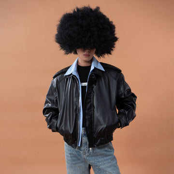 CLP Contrast Layer PU Cropped Moto Jacket-Jacket-M-Free Shipping Leatheretro