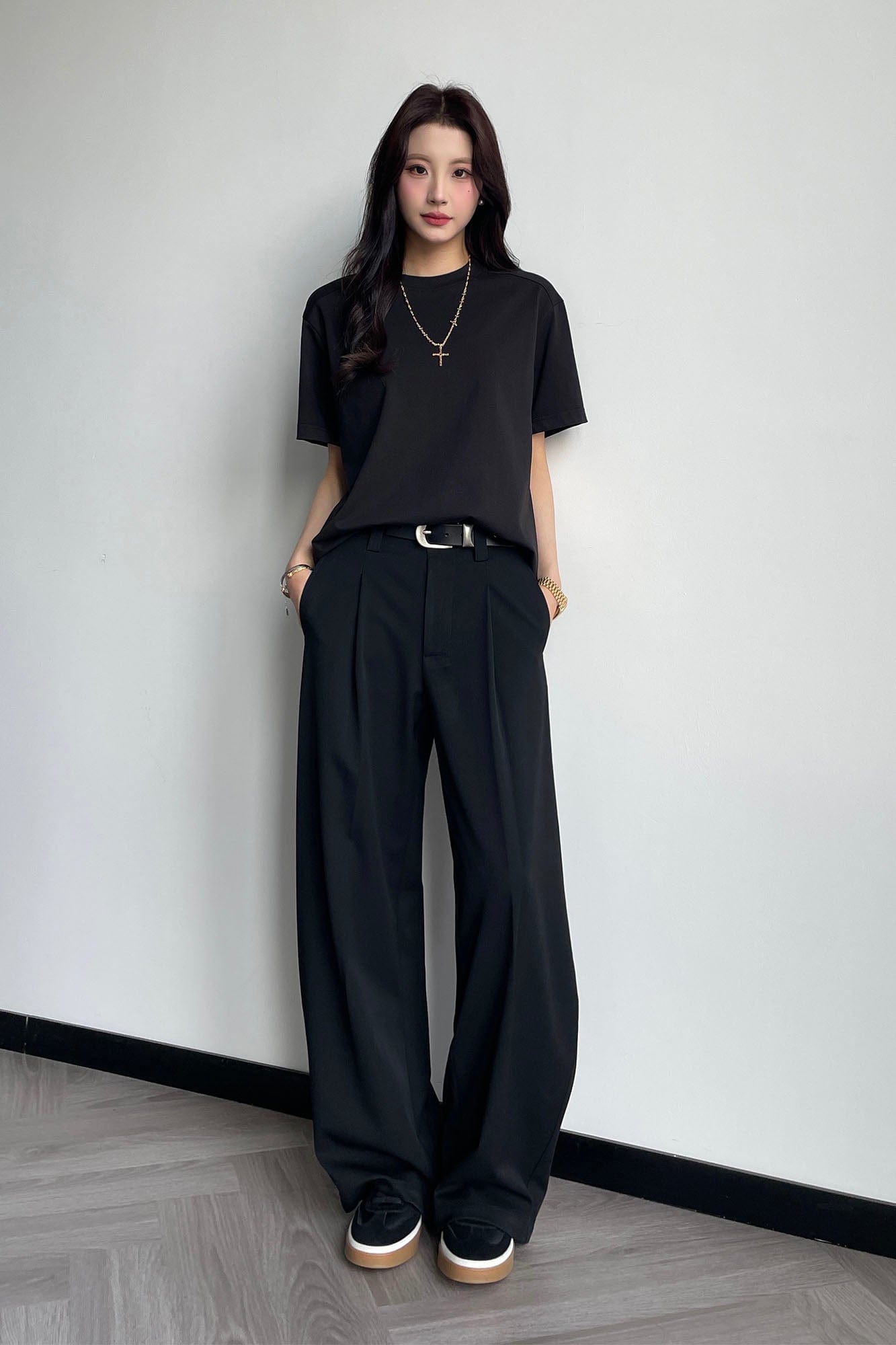 OKAYTHXBYE Pleated Curved Wide-Leg Trousers-Pants-S-Gray-Free Shipping Leatheretro