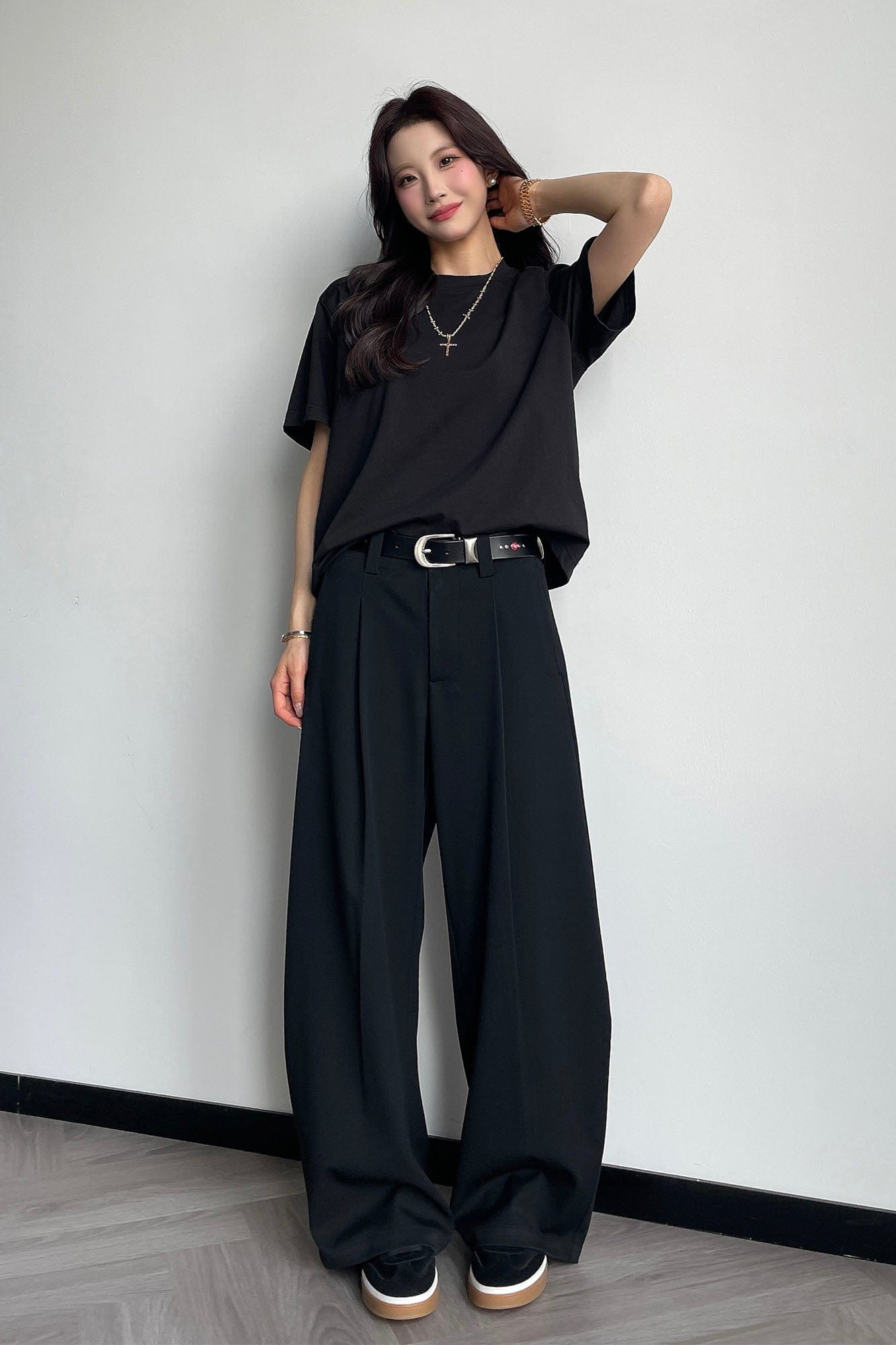 OKAYTHXBYE Pleated Curved Wide-Leg Trousers-Pants-S-Gray-Free Shipping Leatheretro