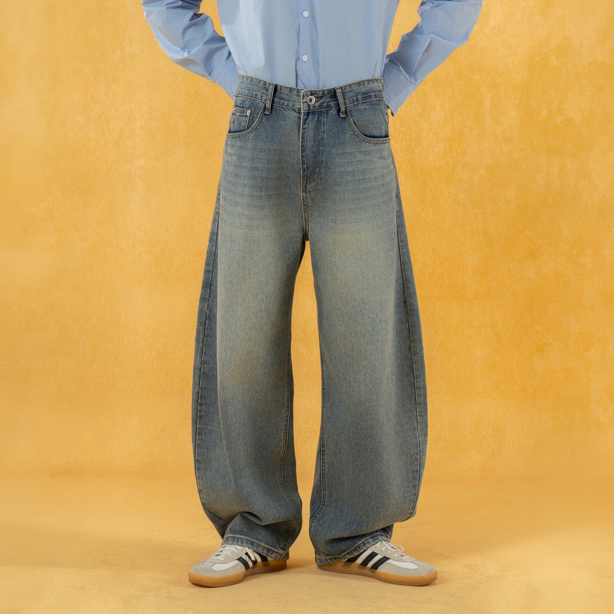 CLP Retro Washed Curved Jeans-Pants-Blue-S-Free Shipping Leatheretro