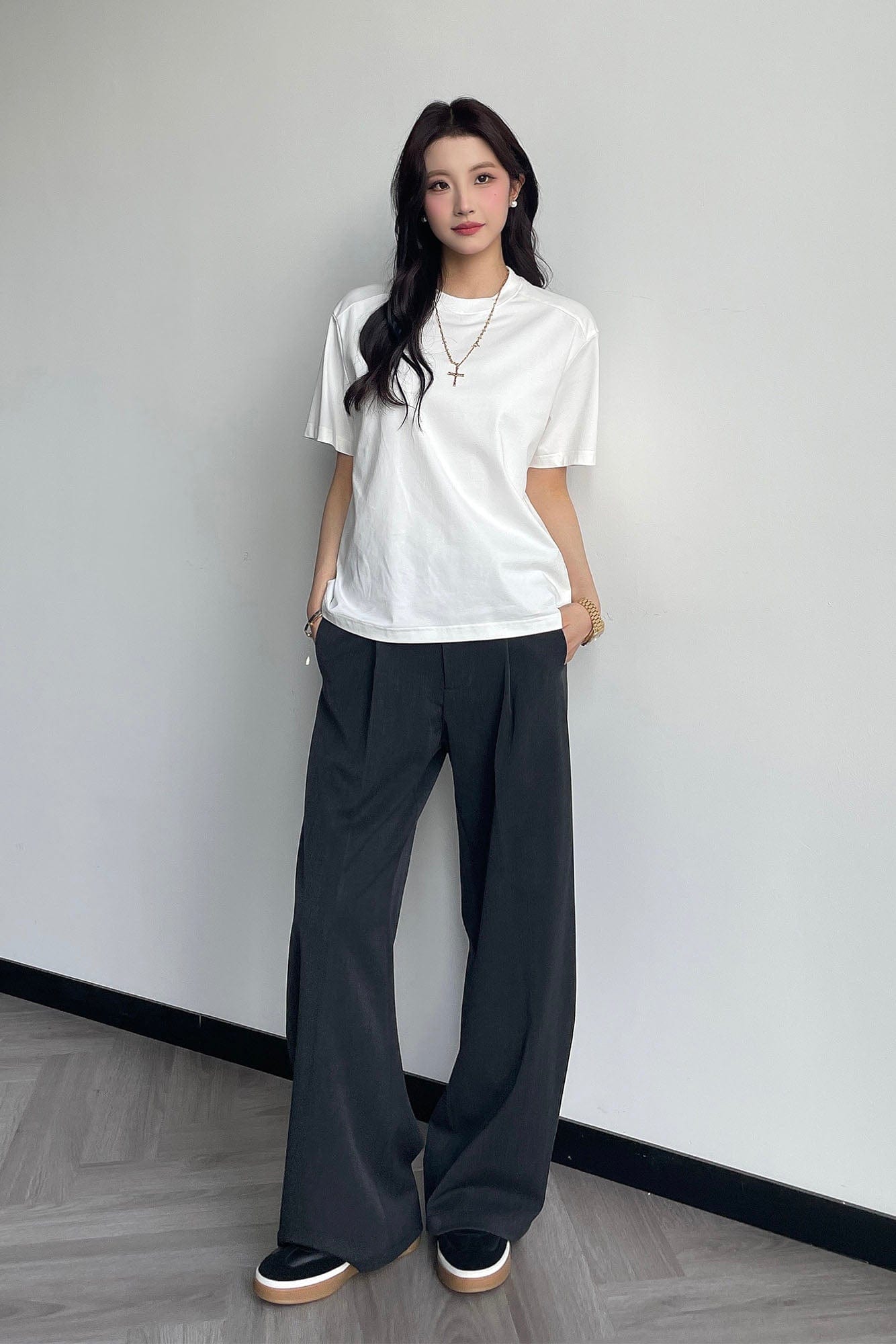 OKAYTHXBYE Pleated Curved Wide-Leg Trousers-Pants-S-Gray-Free Shipping Leatheretro