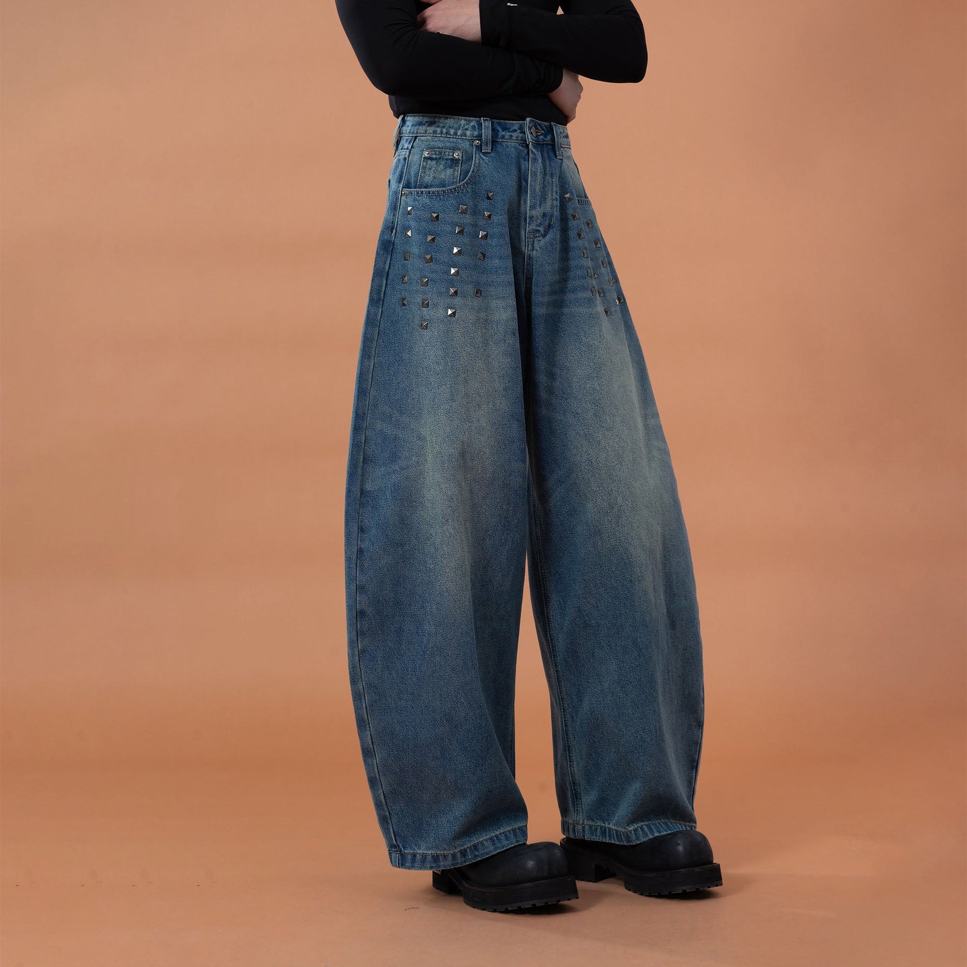 CLP Washed Studded Barrel Jeans-Jeans-M (Preorder)-Free Shipping Leatheretro
