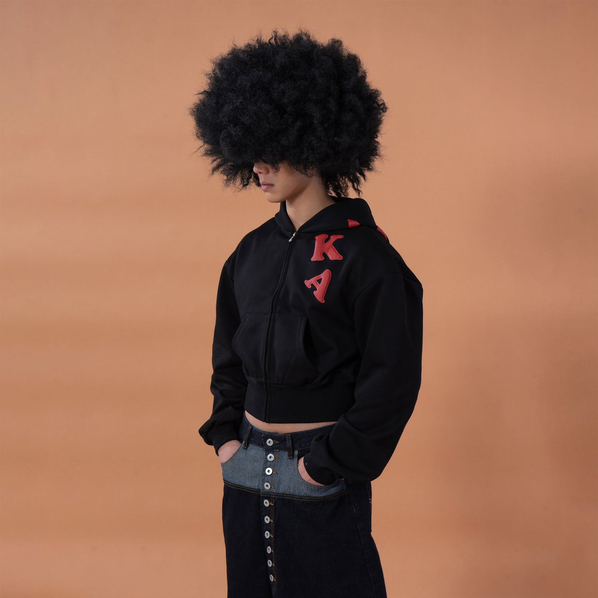 CLP Letter Patch Cropped Zip-Up Hoodie-Jacket-S (Preorder)-Free Shipping Leatheretro