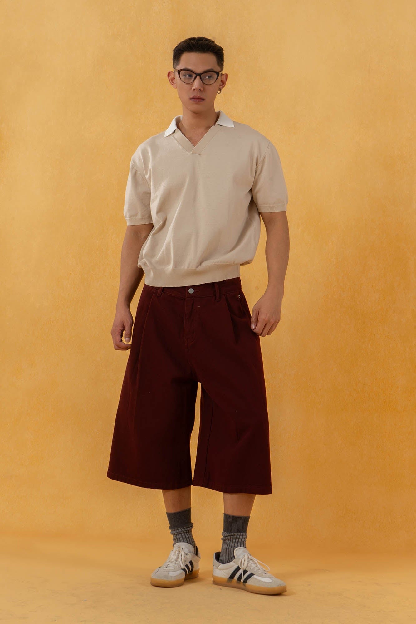 CLP V-Neck Detachable Collar Knitted Tee-T Shirt-S-Apricot-Free Shipping Leatheretro