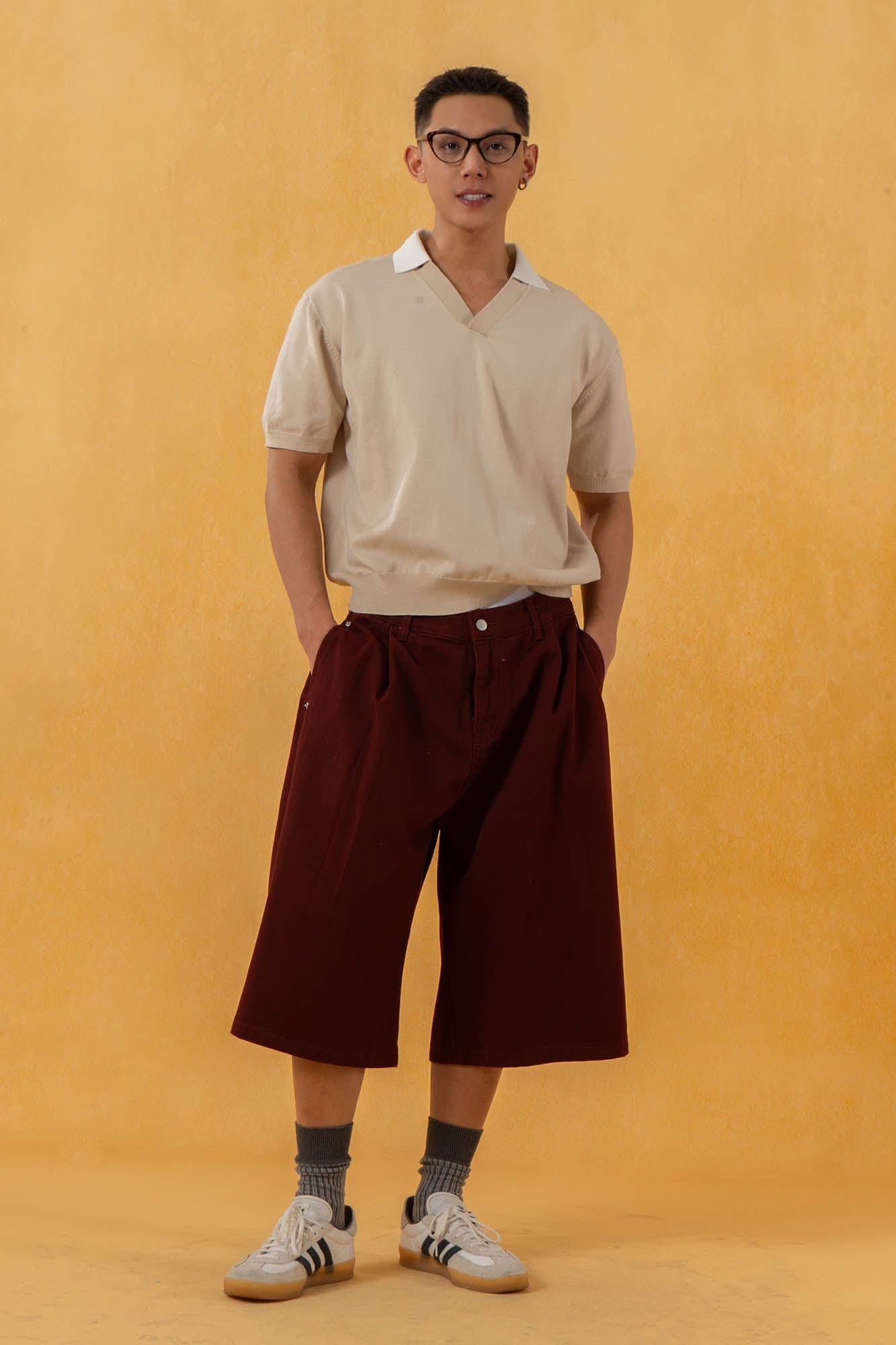 CLP V-Neck Detachable Collar Knitted Tee-T Shirt-S-Apricot-Free Shipping Leatheretro