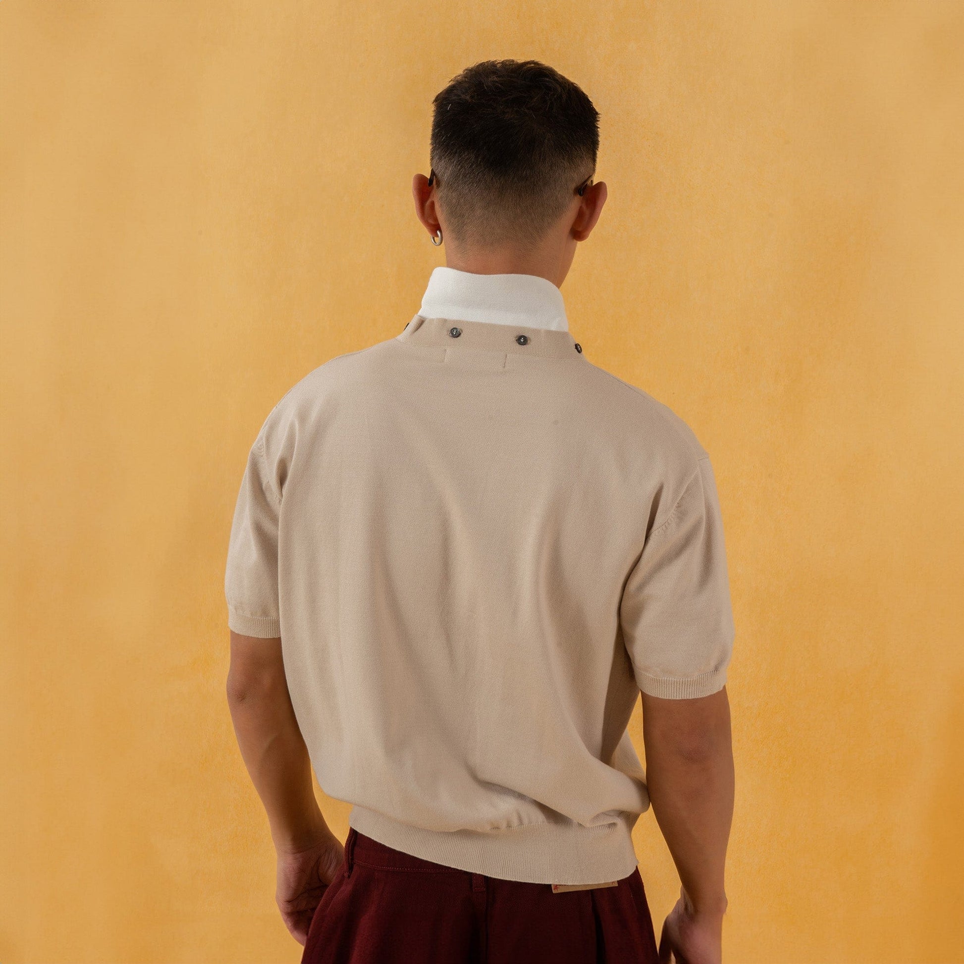 CLP V-Neck Detachable Collar Knitted Tee-T Shirt-S-Apricot-Free Shipping Leatheretro