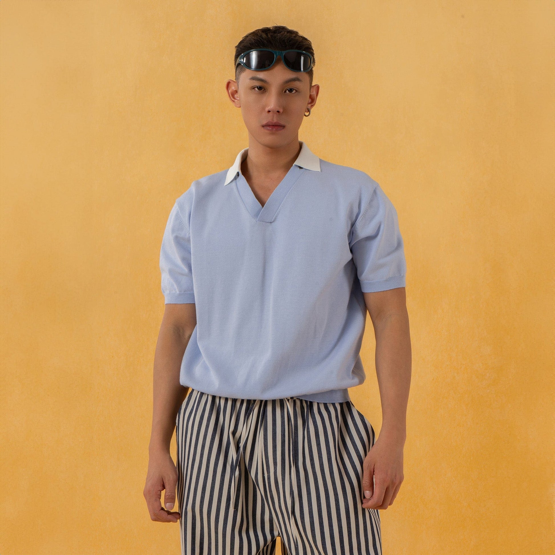 CLP V-Neck Detachable Collar Knitted Tee-T Shirt-S-Apricot-Free Shipping Leatheretro