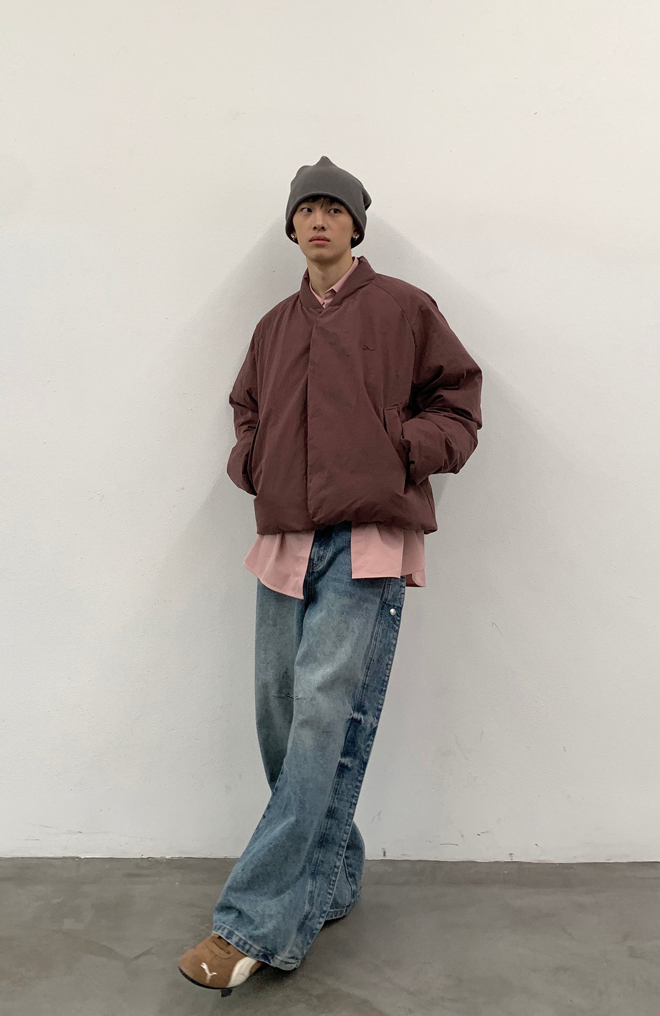 ROARINGWILD A ARCH Minimal Hidden Snap Puffer Jacket-Jacket-XS-Apricot-Free Shipping Leatheretro