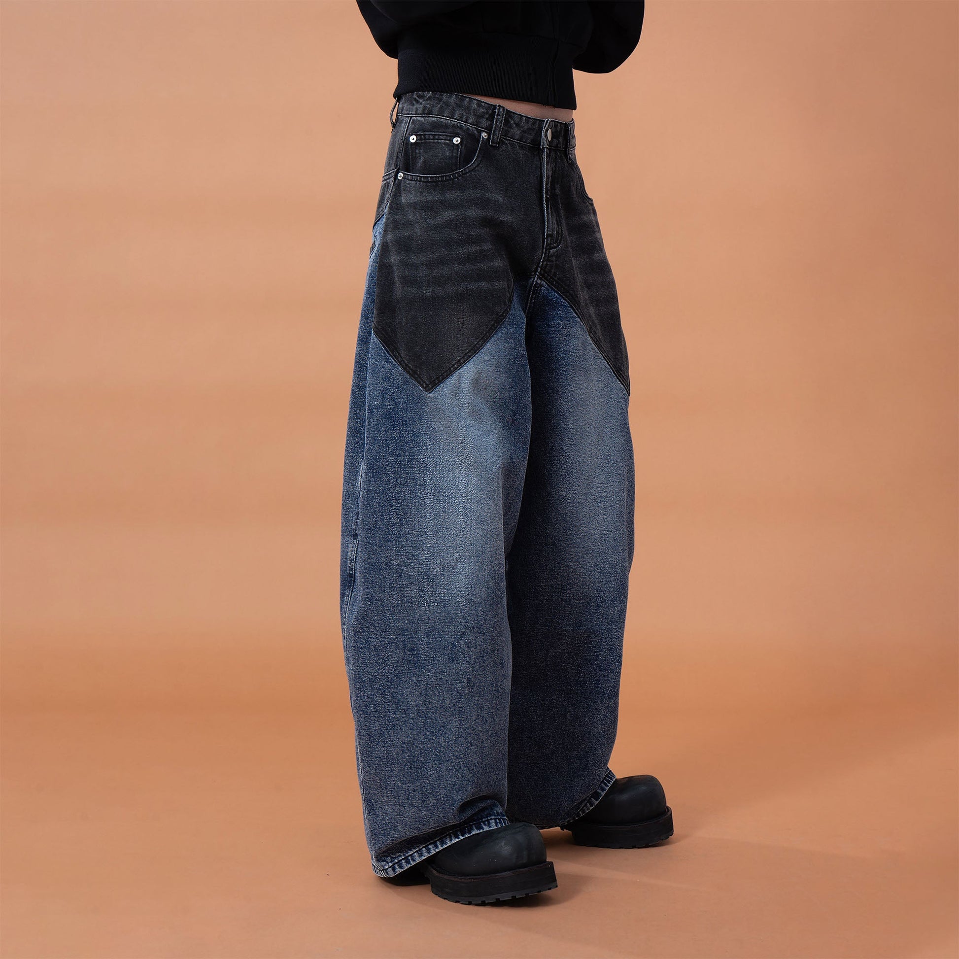 CLP Distressed Contrast-Panel Oversized Jeans-Jeans-M (Preorder)-Free Shipping Leatheretro
