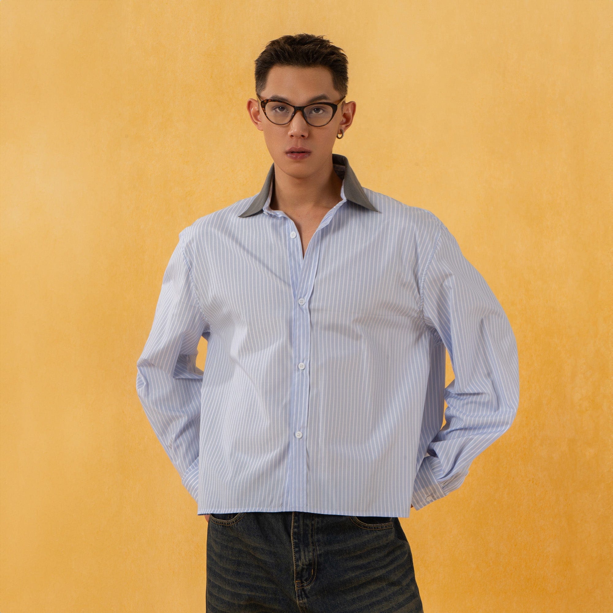 CLP Contrast Collar Striped Shirt-Shirt-S-Free Shipping Leatheretro