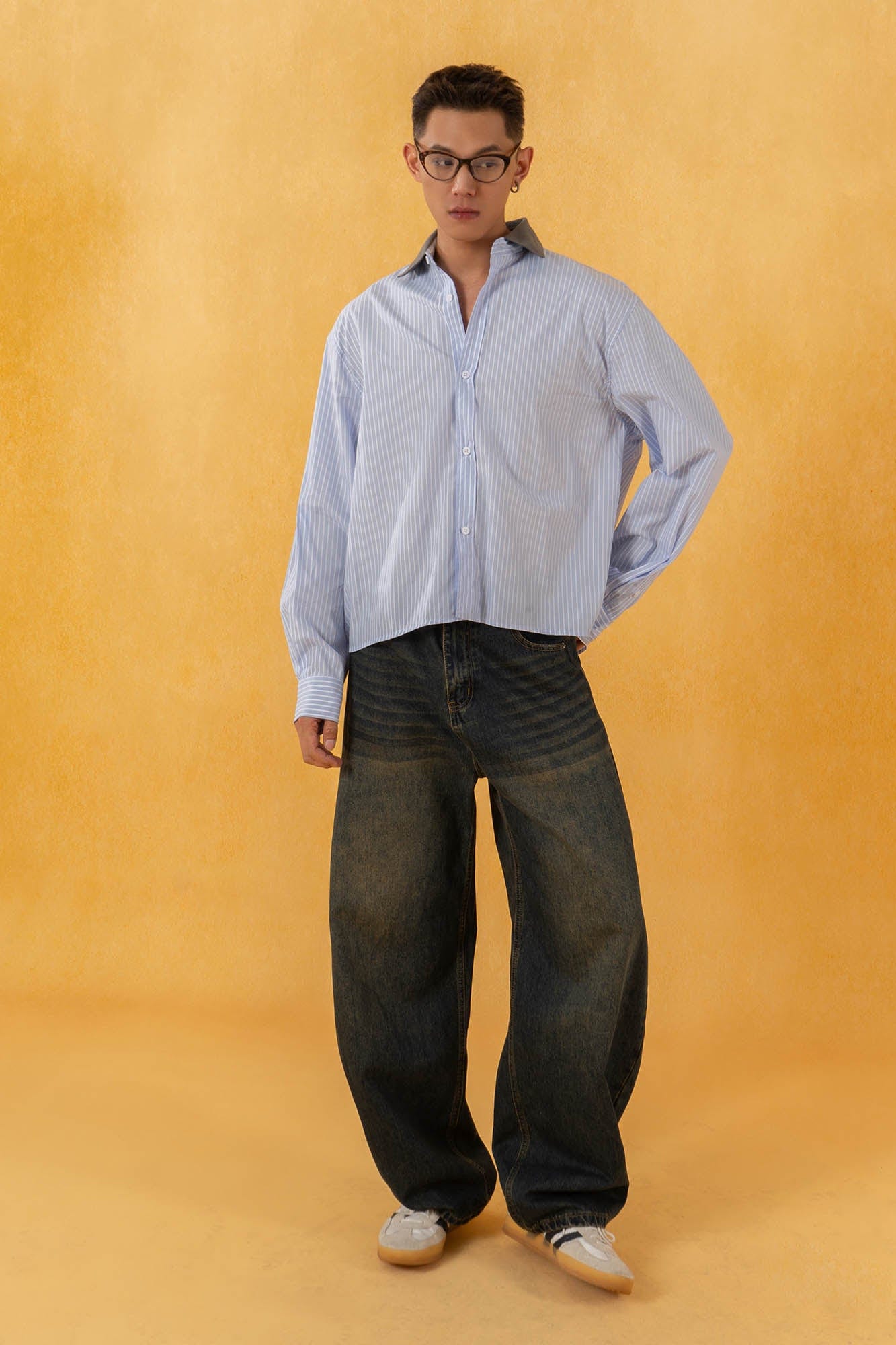 CLP Contrast Collar Striped Shirt-Shirt-S-Free Shipping Leatheretro