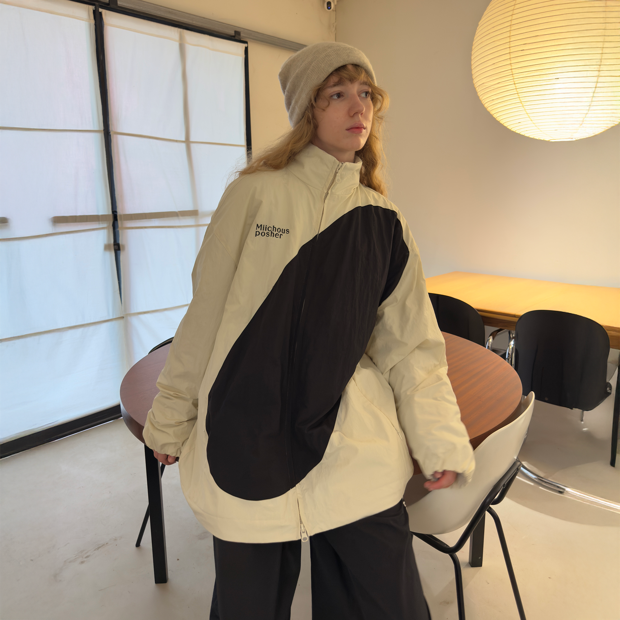MIICHOUS Contrast Curved Paneled Padded Jacket-Jacket-S-White-Free Shipping Leatheretro